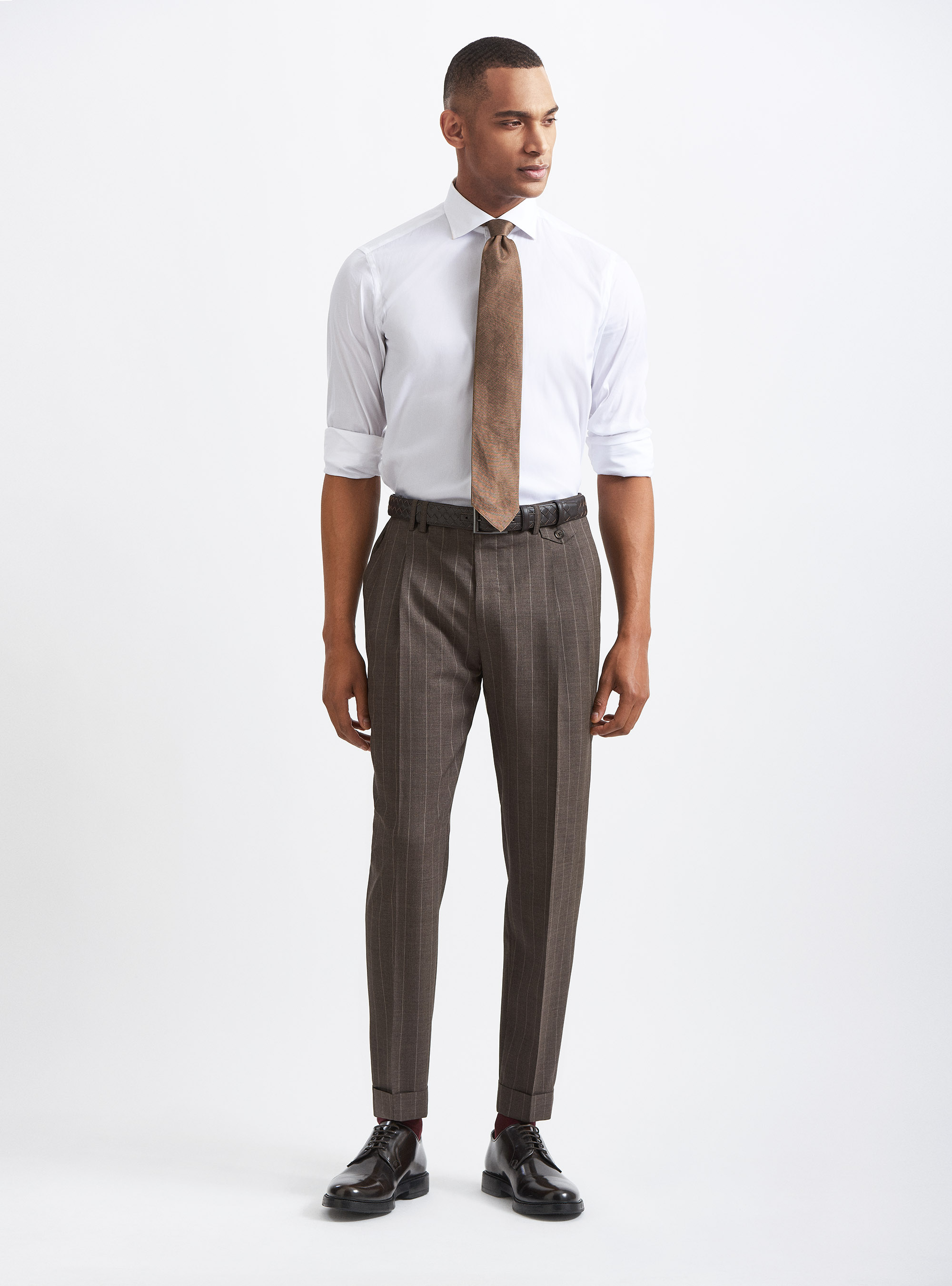 Pantal&oacute;n de traje a rayas de pura lana tejida por Vitale Barberis Canonico, MARRON