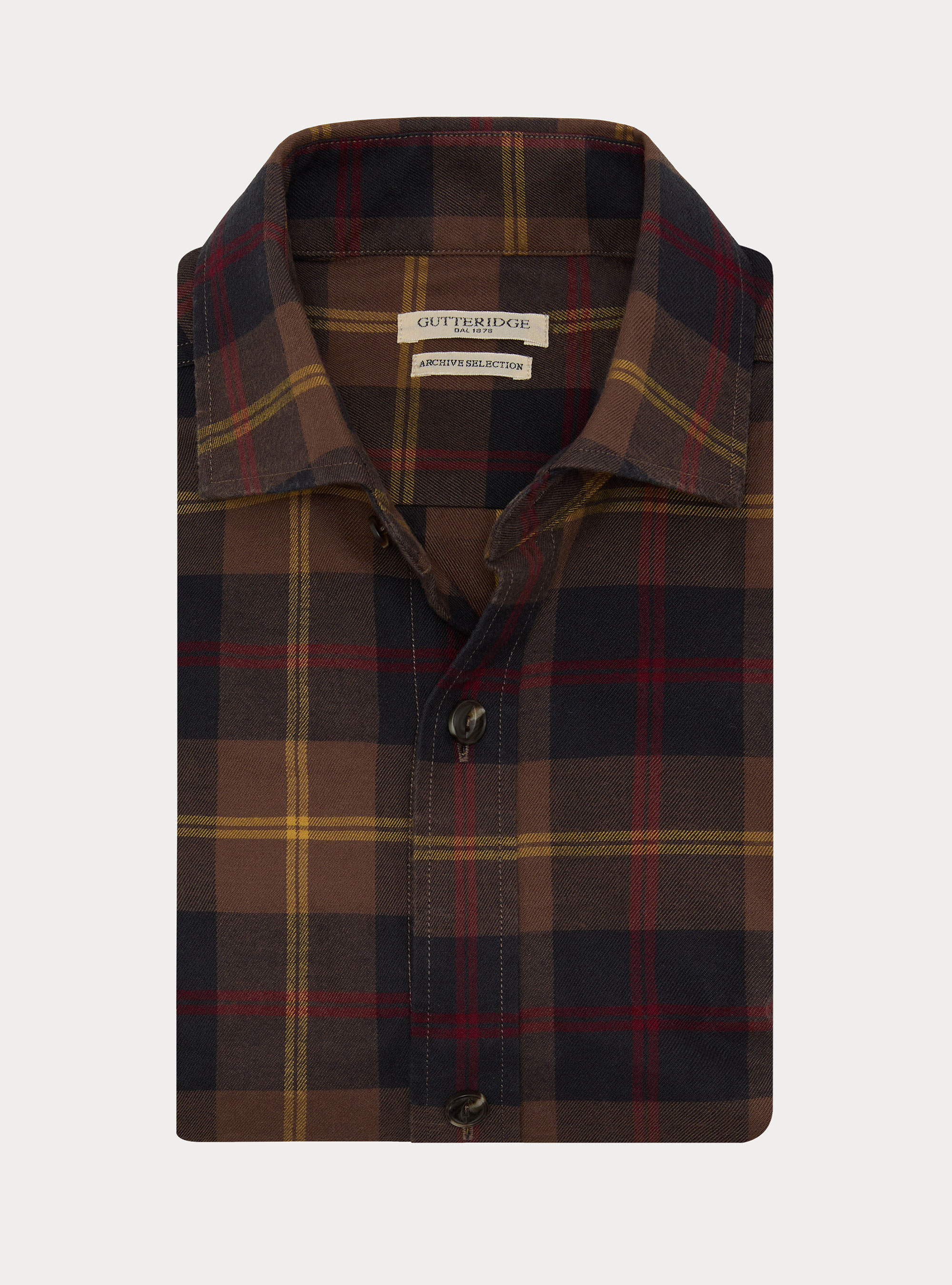 Relaxed-fit checked cotton-blend shirt, BROWN