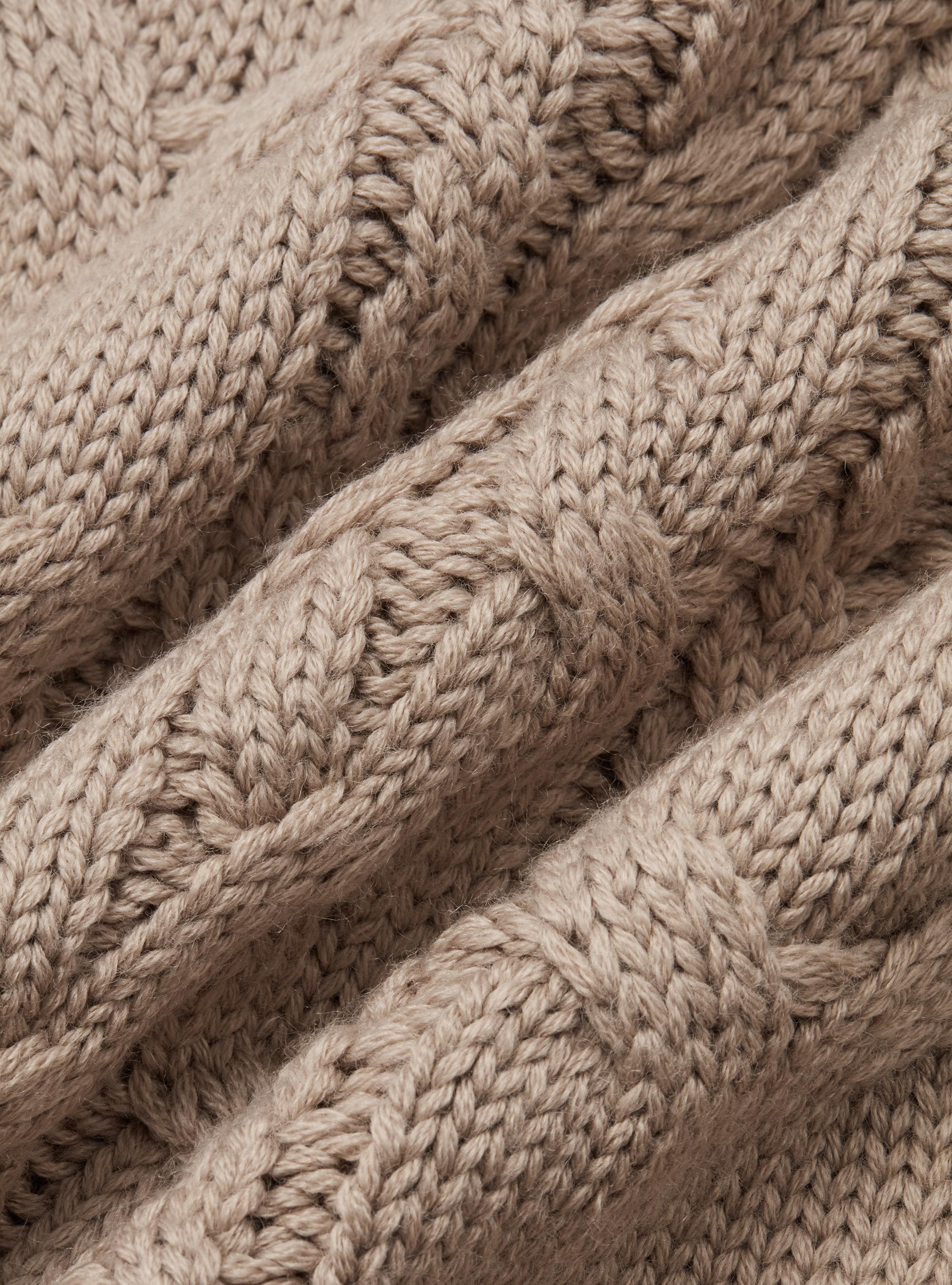 Maglia collo alto con treccione in misto lana, SABBIA