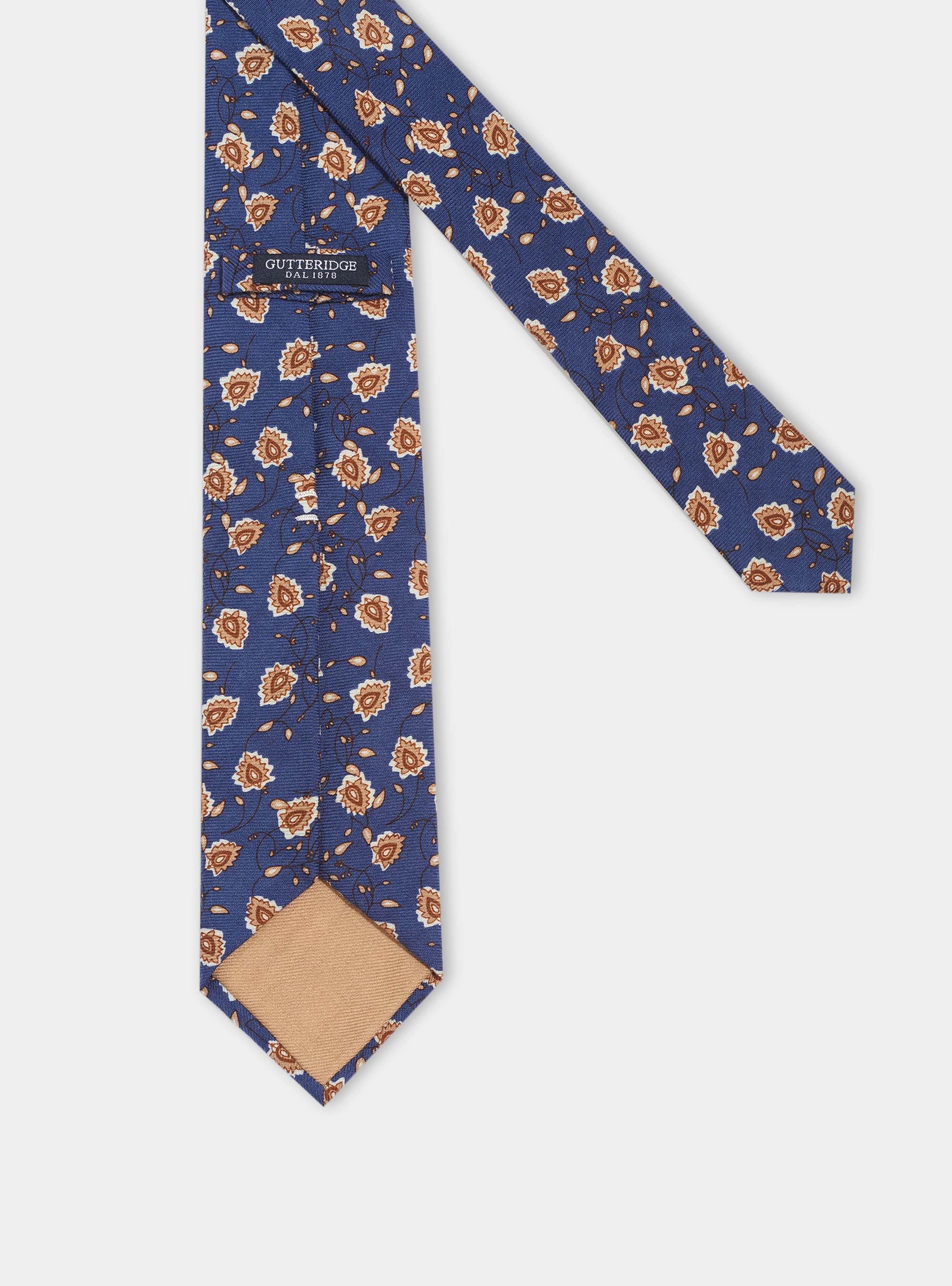 Cravatta fiori 100% lana, BLU