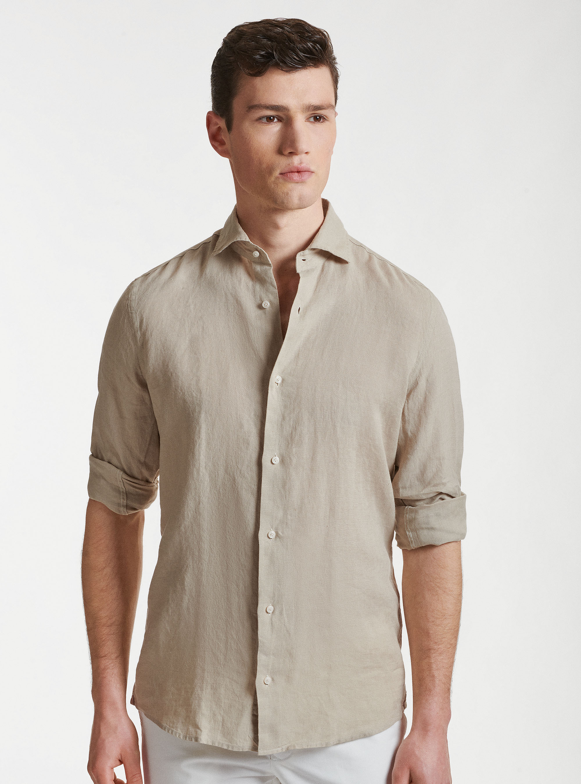Hemd mit halb-franz&ouml;sischem Kragen aus reinem Leinen, SABBIA 0561C