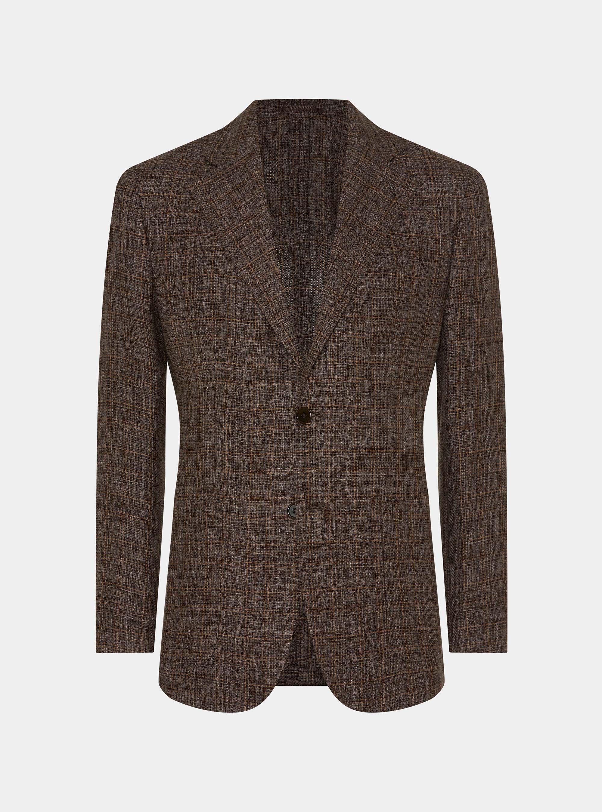 Giacca fantasia in lino e lana, MARRONE