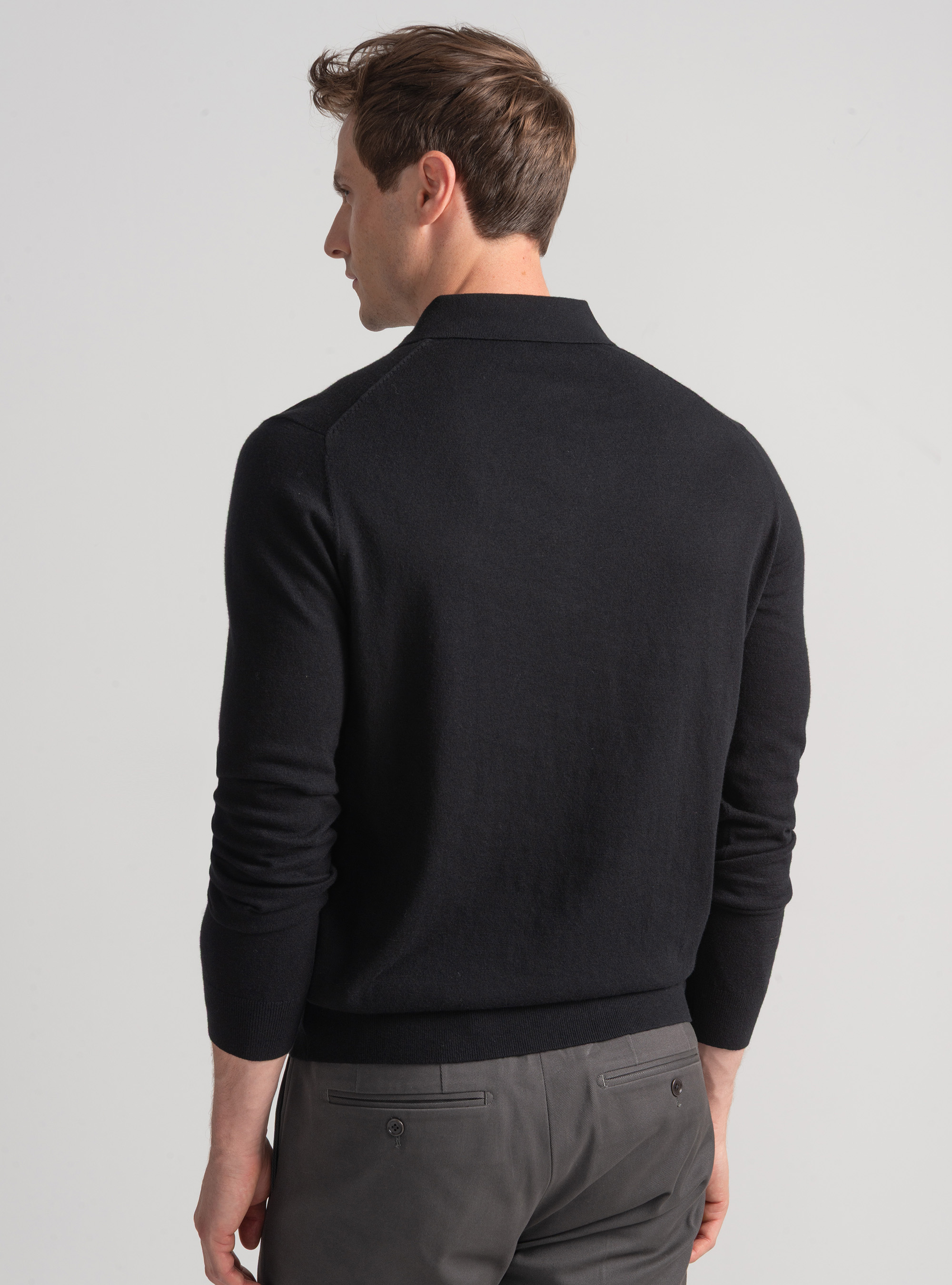 Polo de punto de algodón y cachemira, NEGRO