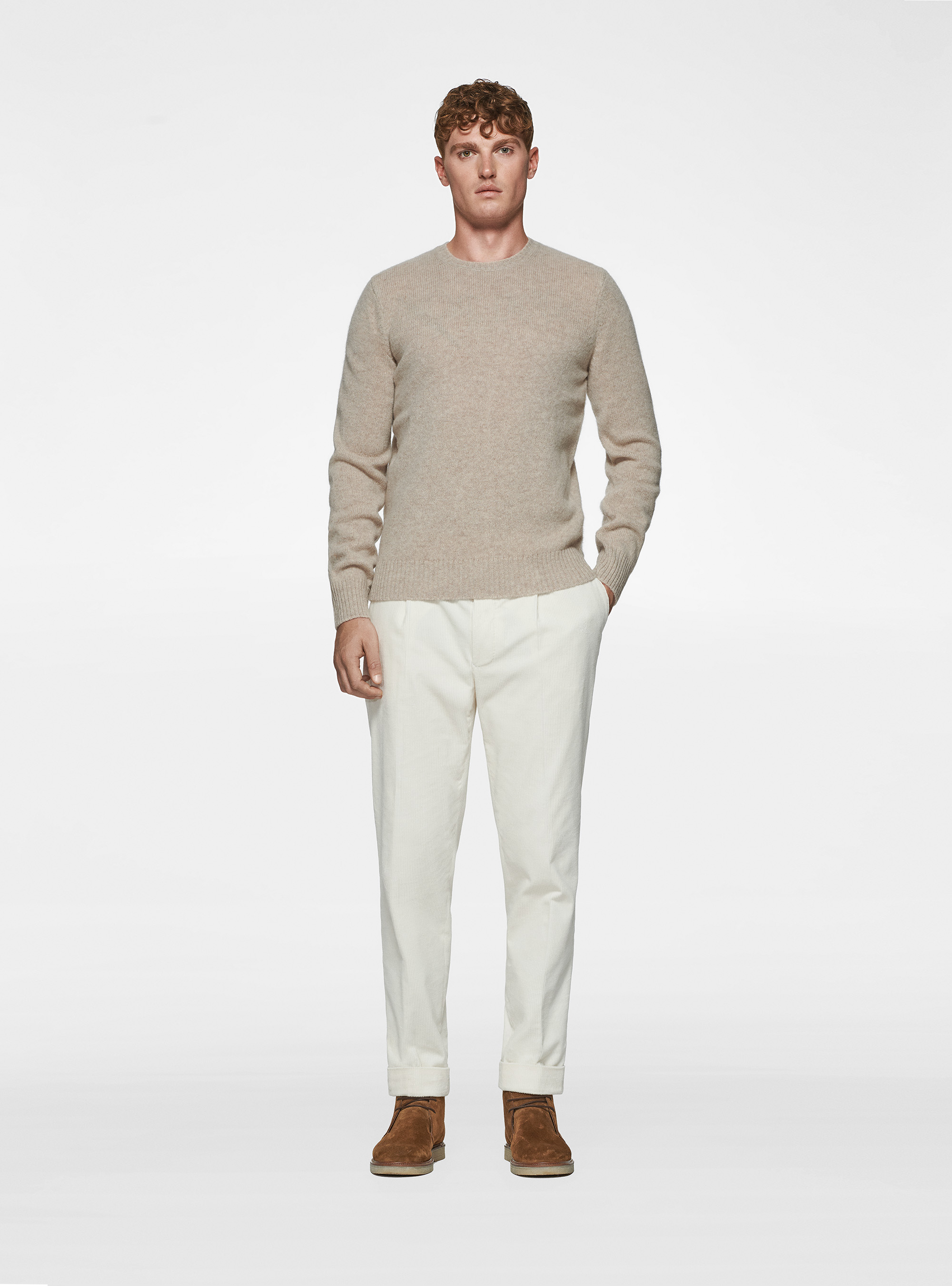 Maglia girocollo in lana shetland, ECRU