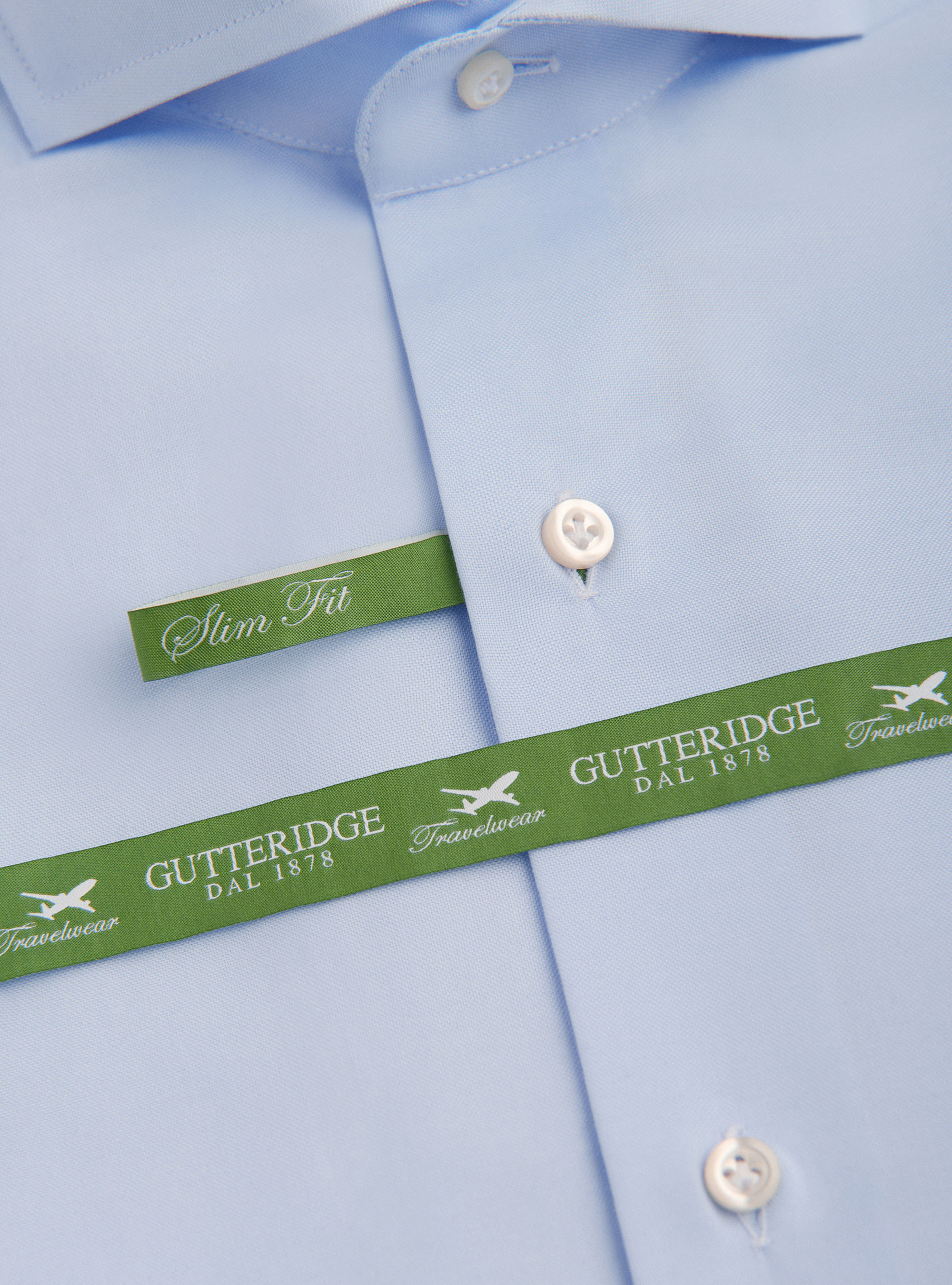 Chemise travel &agrave; col fran&ccedil;ais en coton oxford, BLEU CIEL