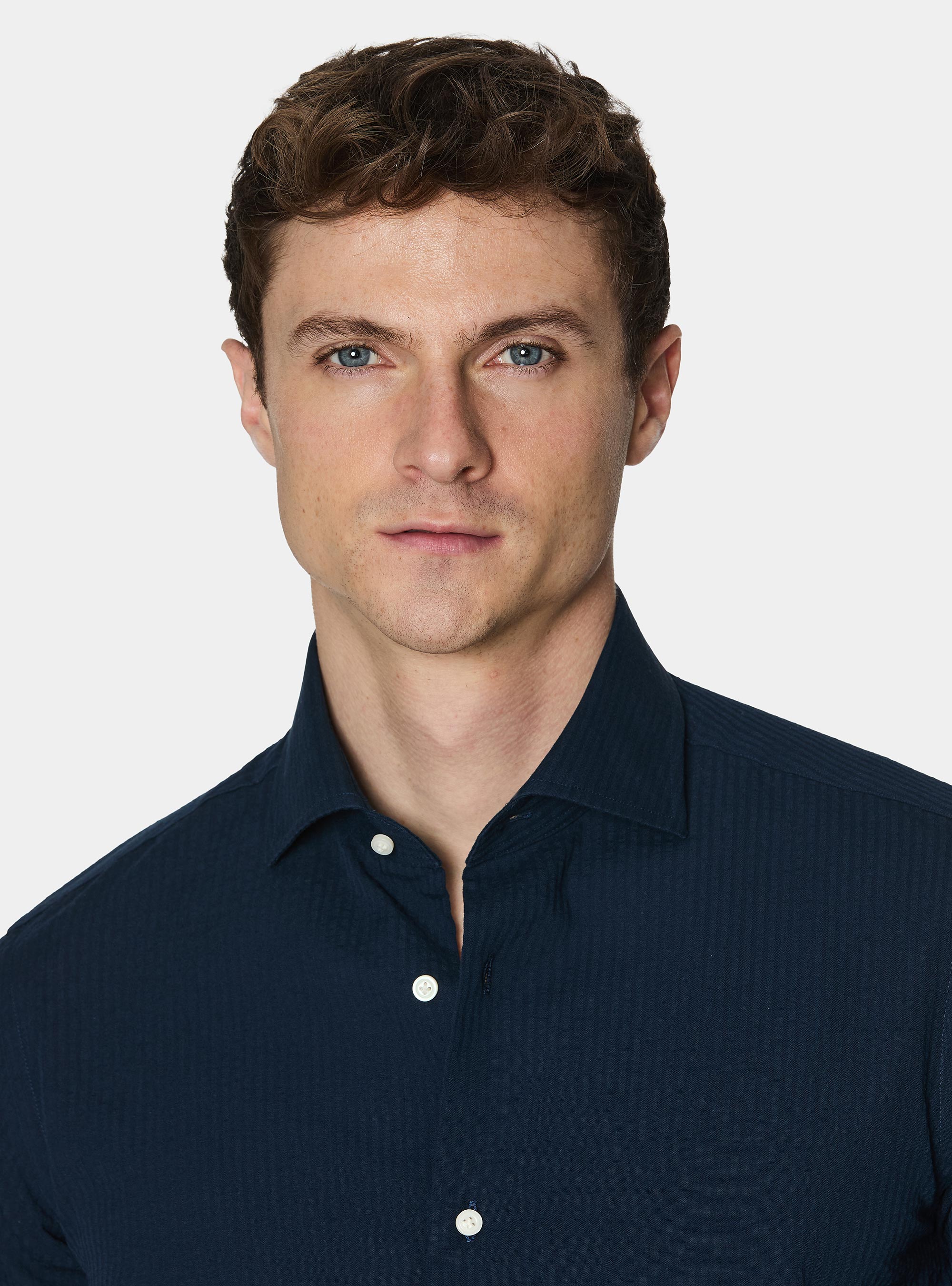 Camicia in cotone seersucker, BLU NAVY