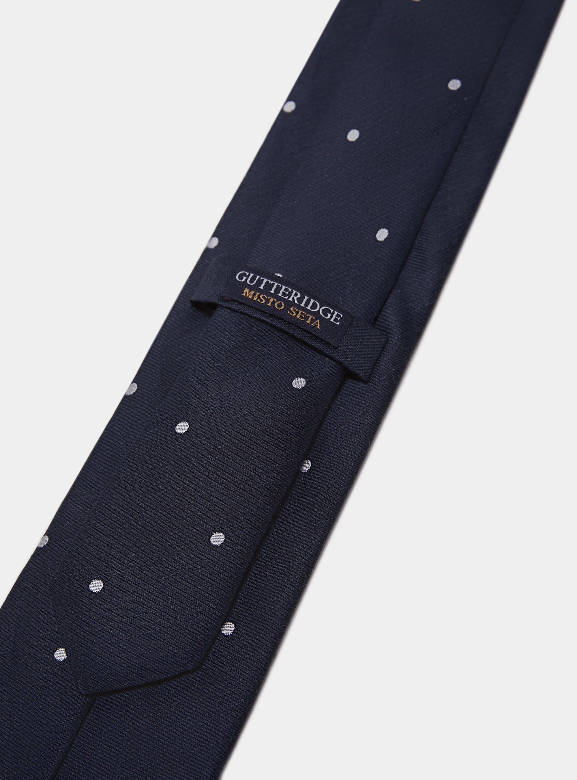 Cravatta micro pois in seta e lino, BLU NAVY