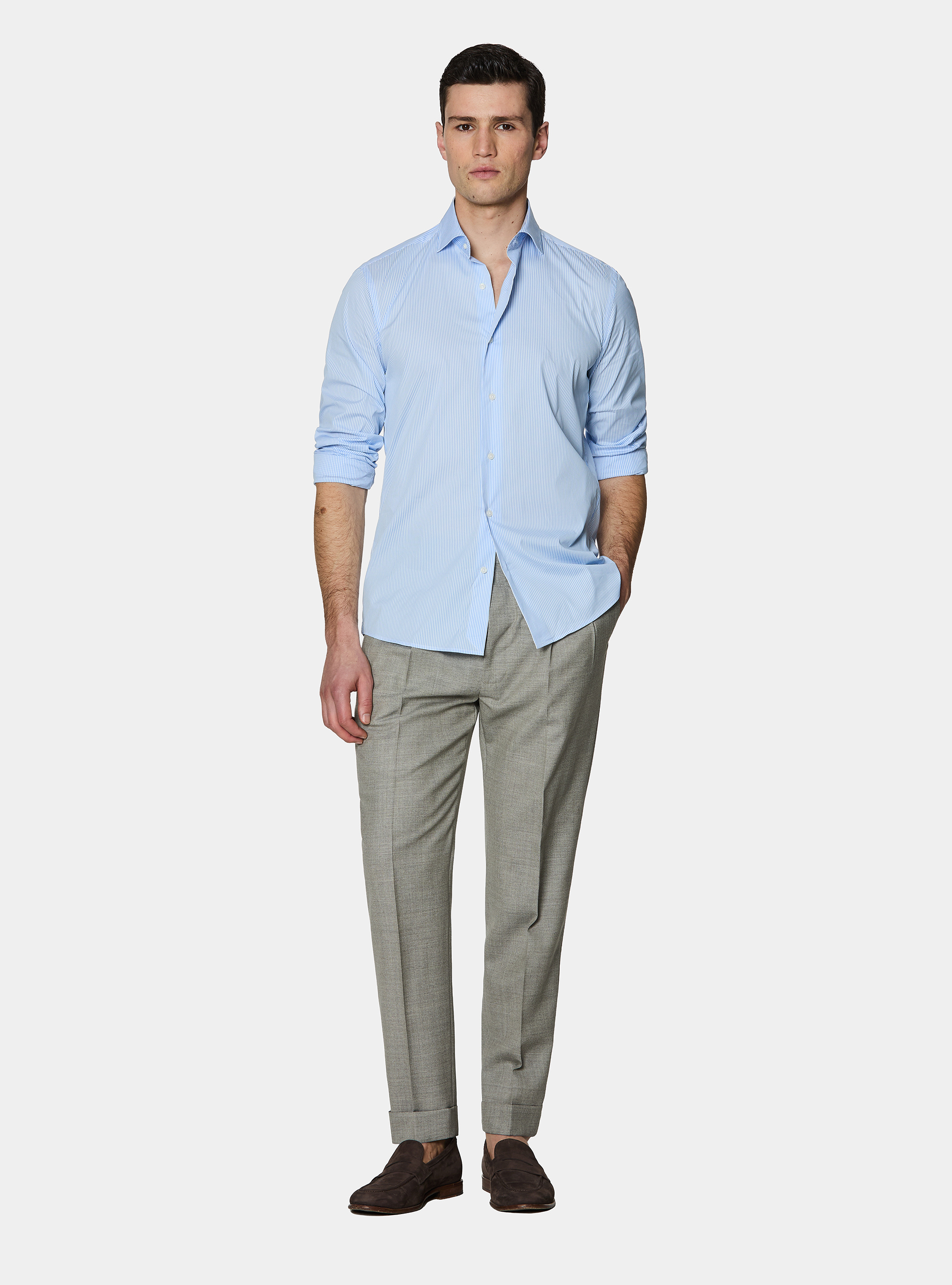 Striped cotton poplin stretch shirt, LIGHT BLUE