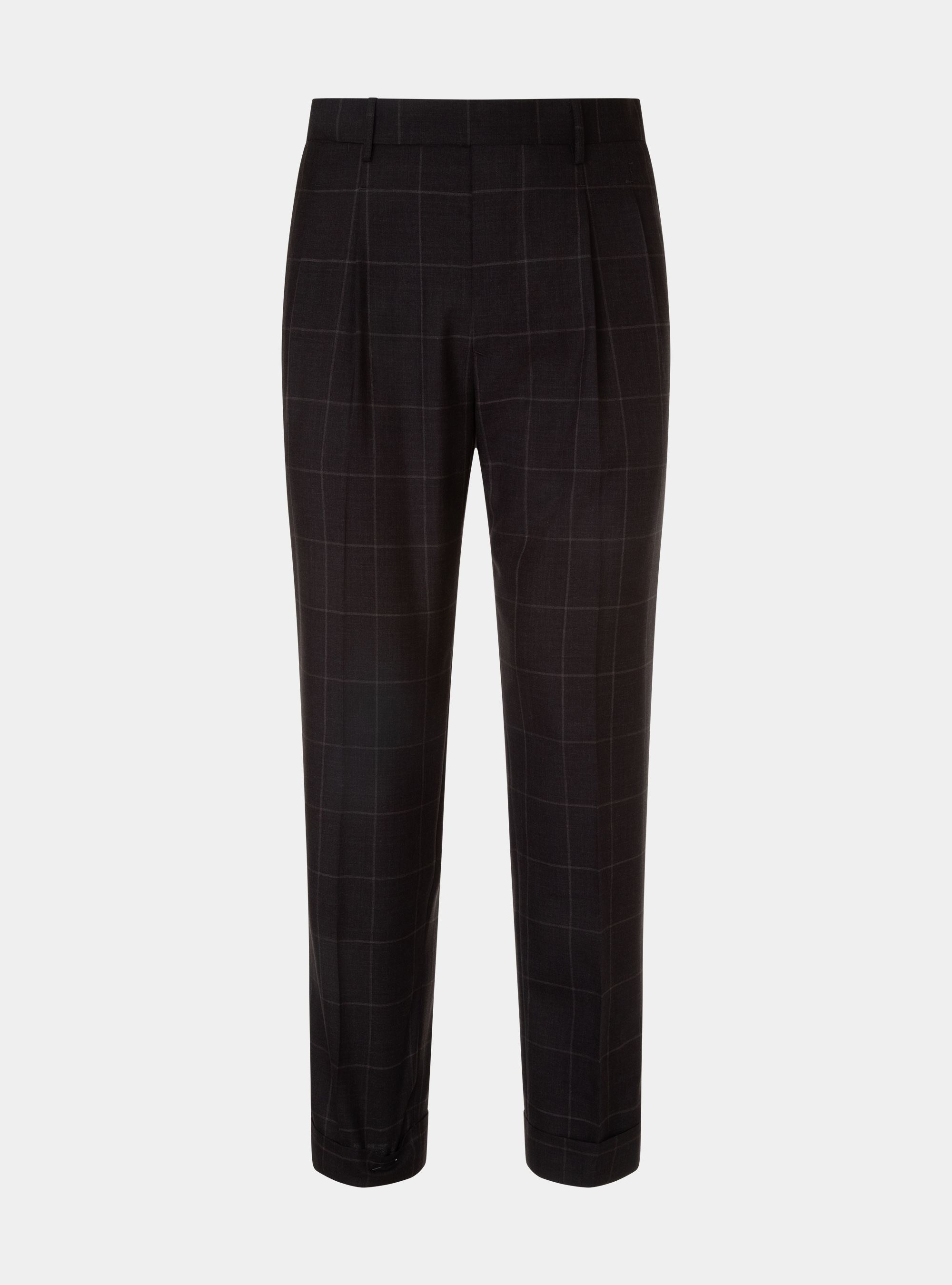 Pantaloni a quadri doppia pince in pura lana tessuto Vitale Barberis Canonico, MARRONE