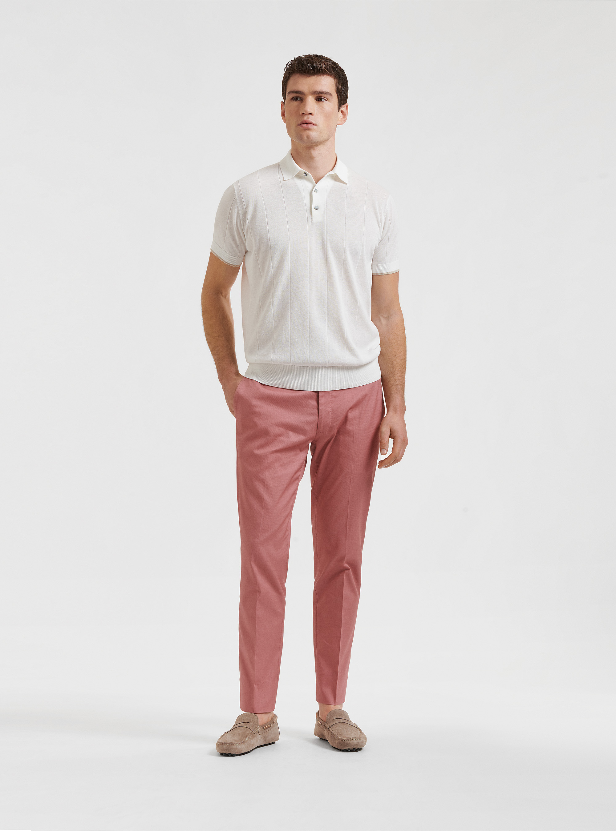 Polo de algod&oacute;n puro con canal&eacute; plano, BLANCO