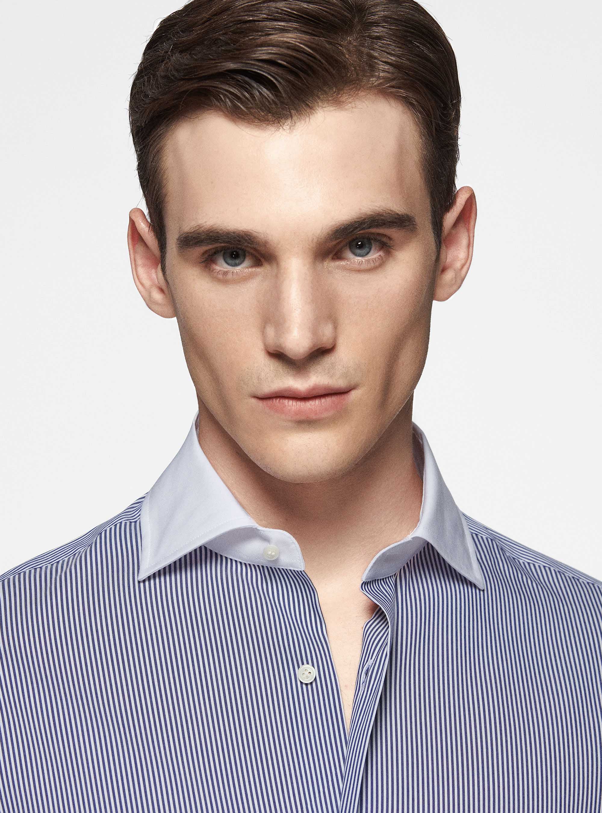 Stretch poplin striped shirt with contrast, NAVY BLUE
