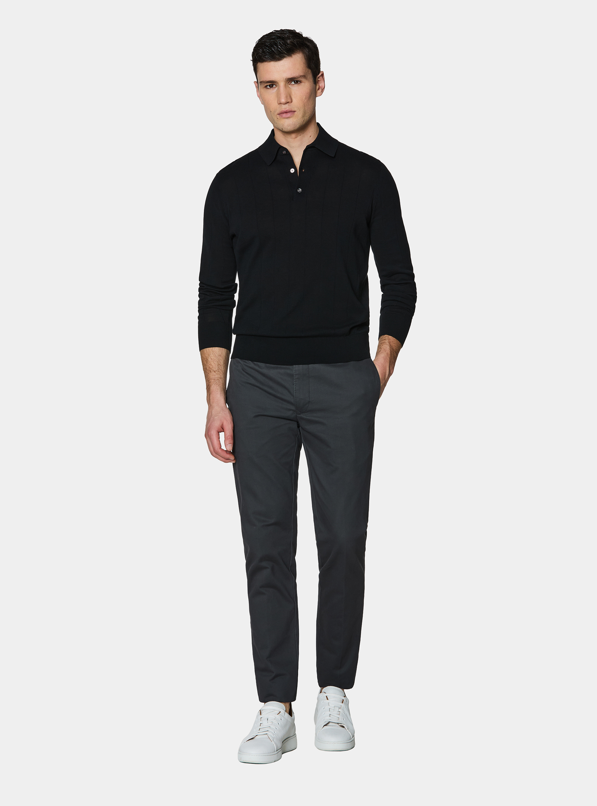 Cotton twill chino trousers, ASPHALT GREY
