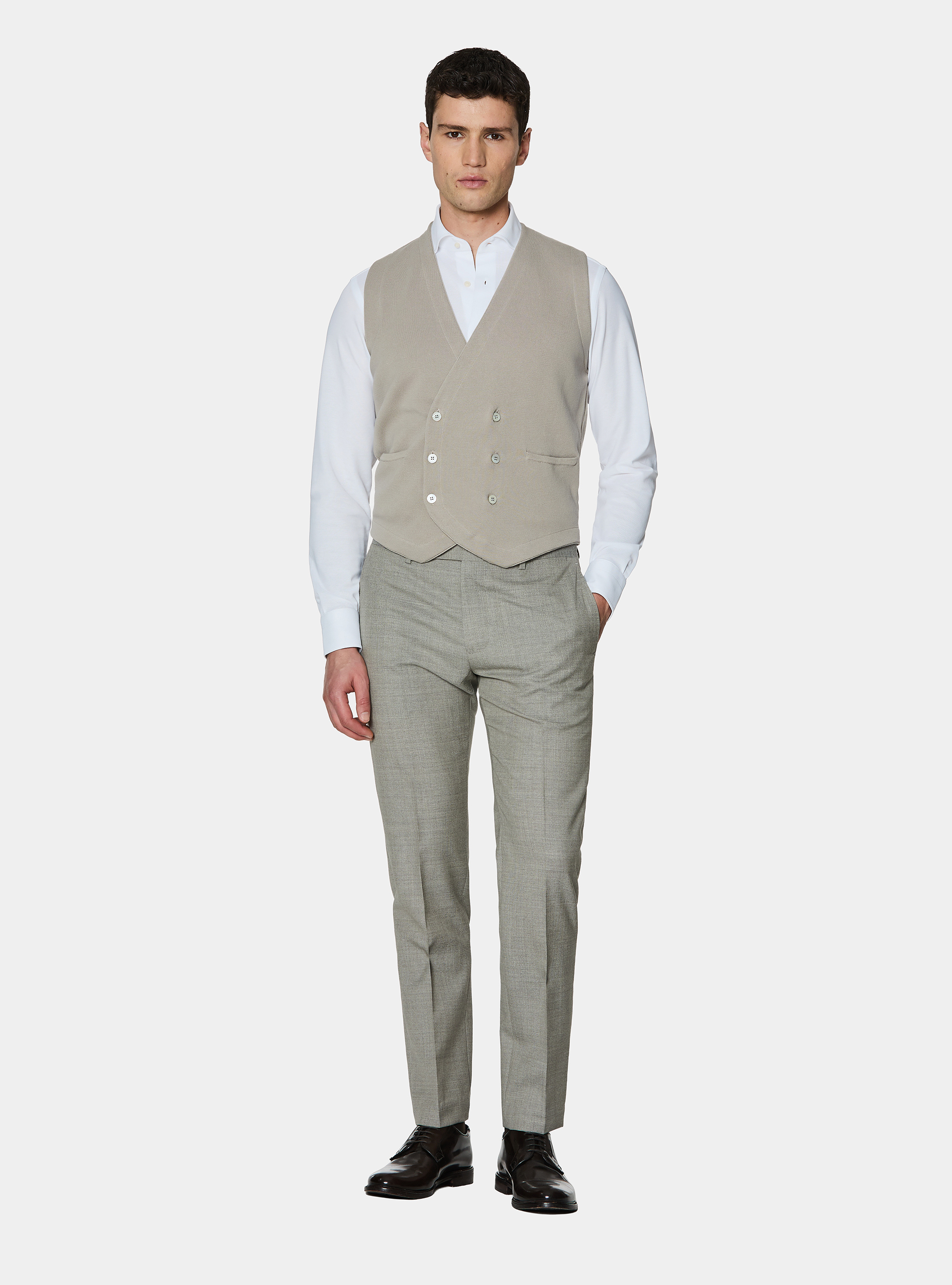 Gilet doppiopetto in maglia di cotone, SABBIA