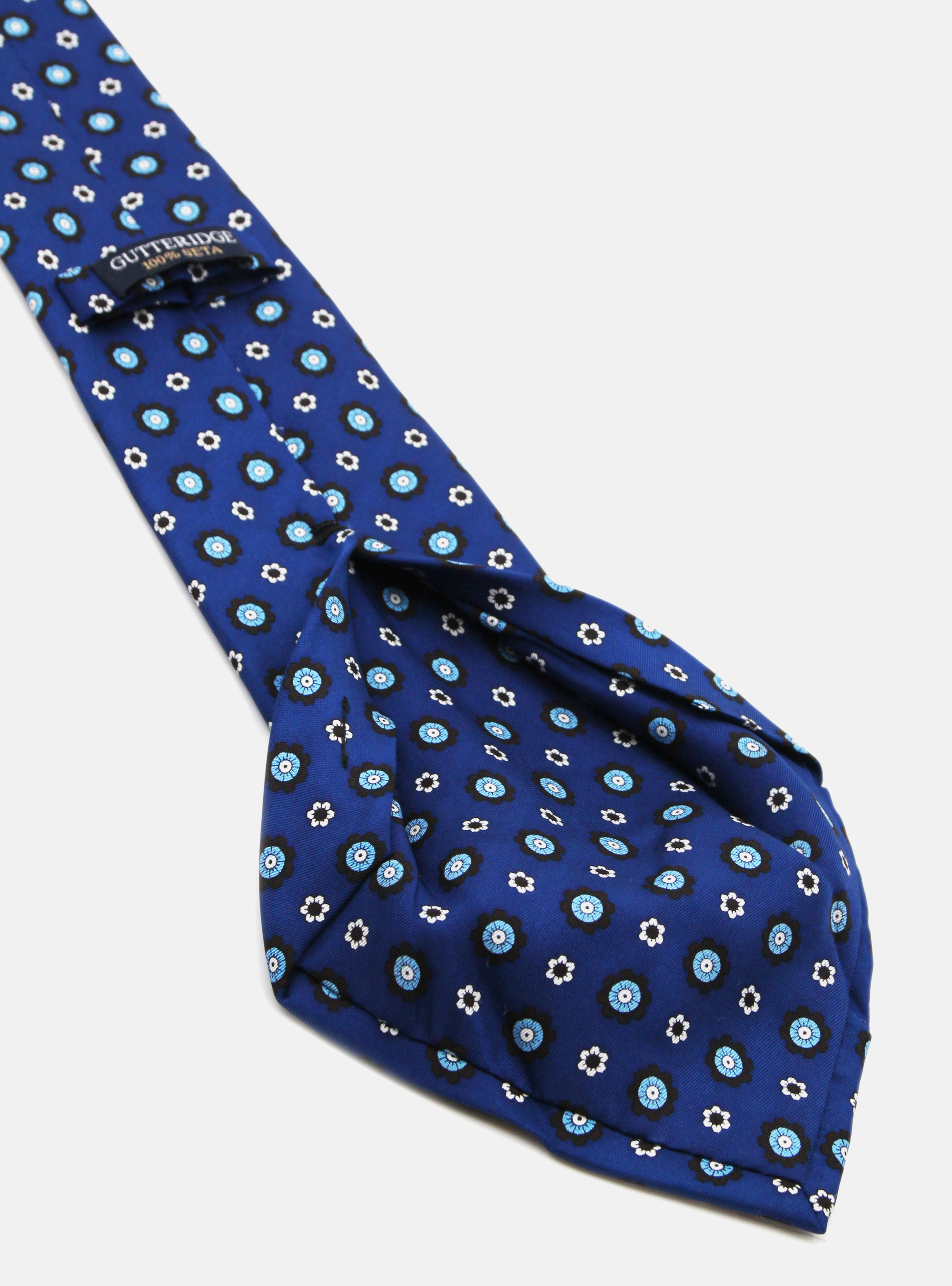 SILK MACRO PATTERNS TIE 5 FOLDS, BLUE