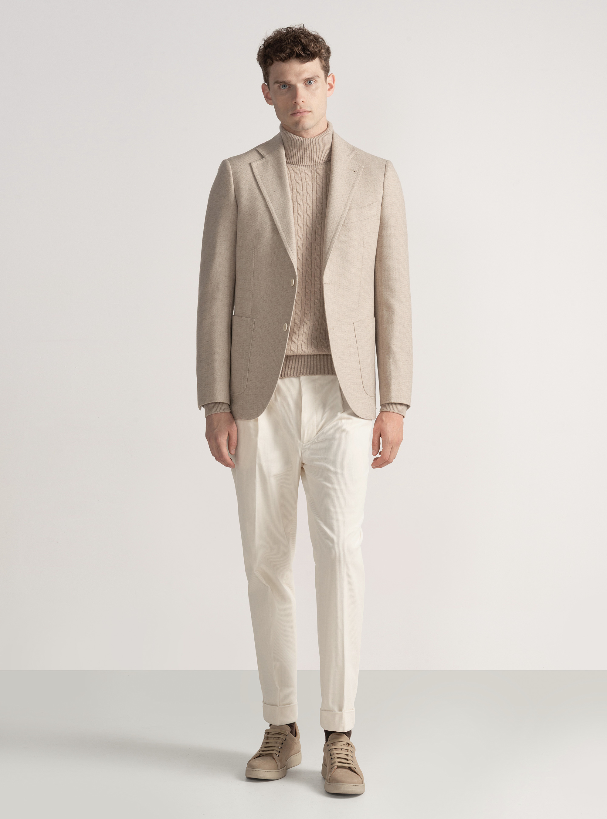 Giacca hopsack in lana cotone e cashmere, ECRU