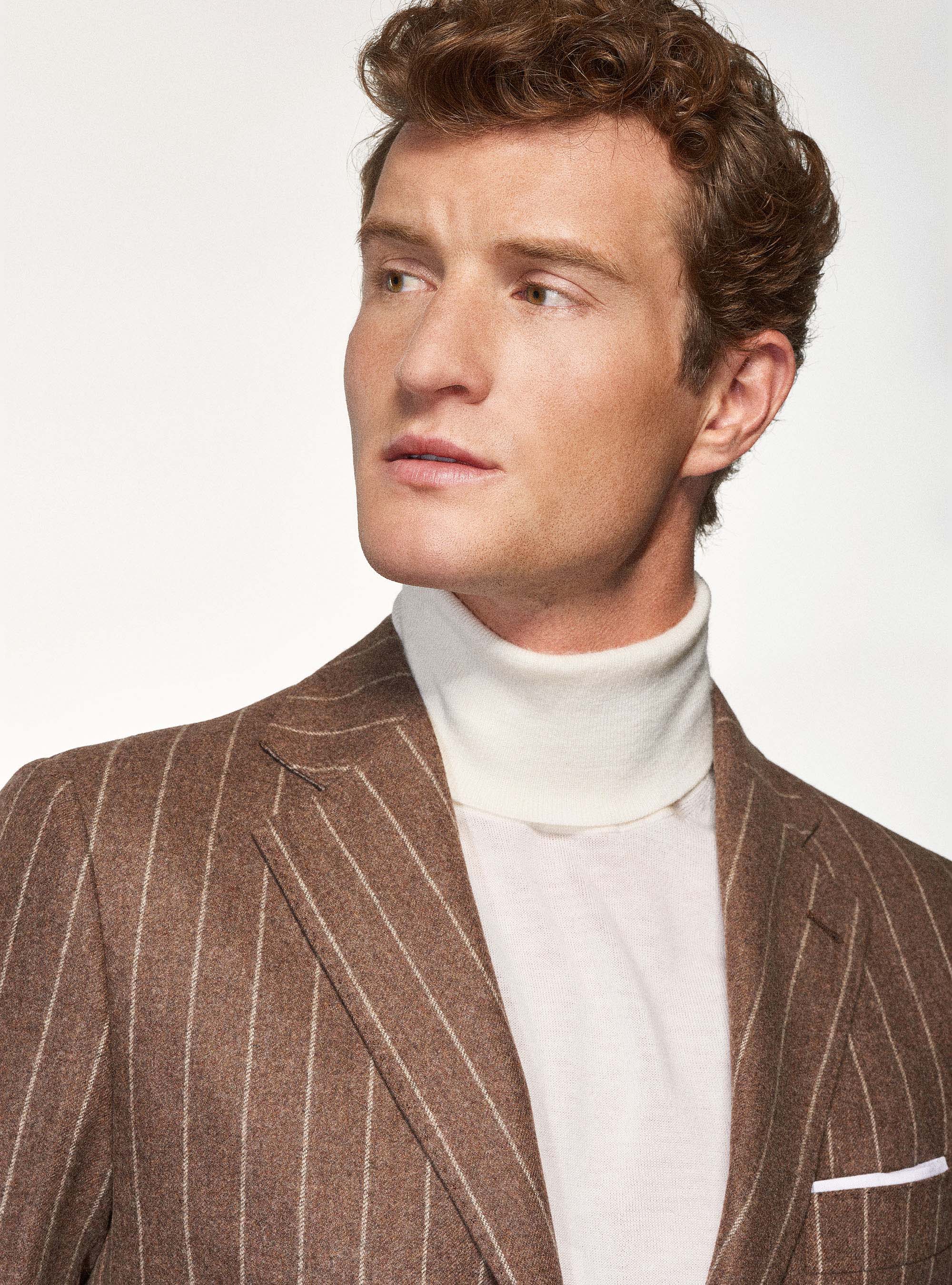 Giacca per abito tabacco in pura lana gessata Vitale Barberis Canonico, TABACCO