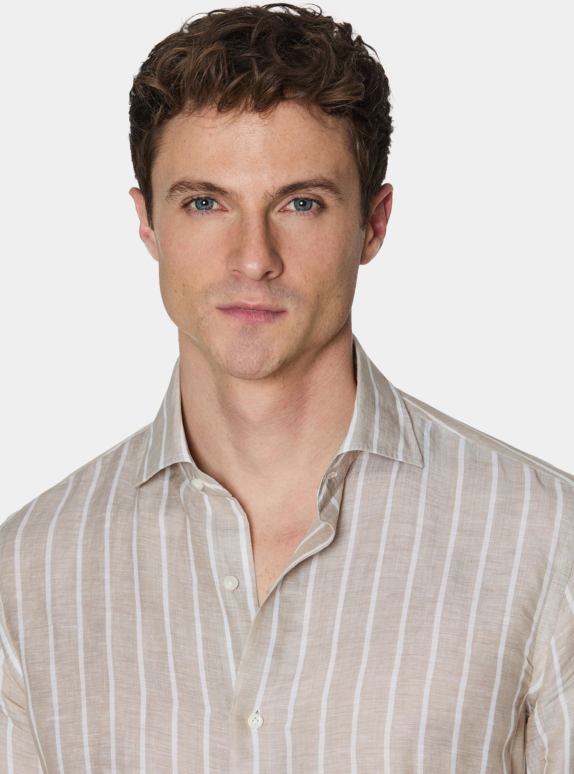 Linen blend striped shirt, SAND