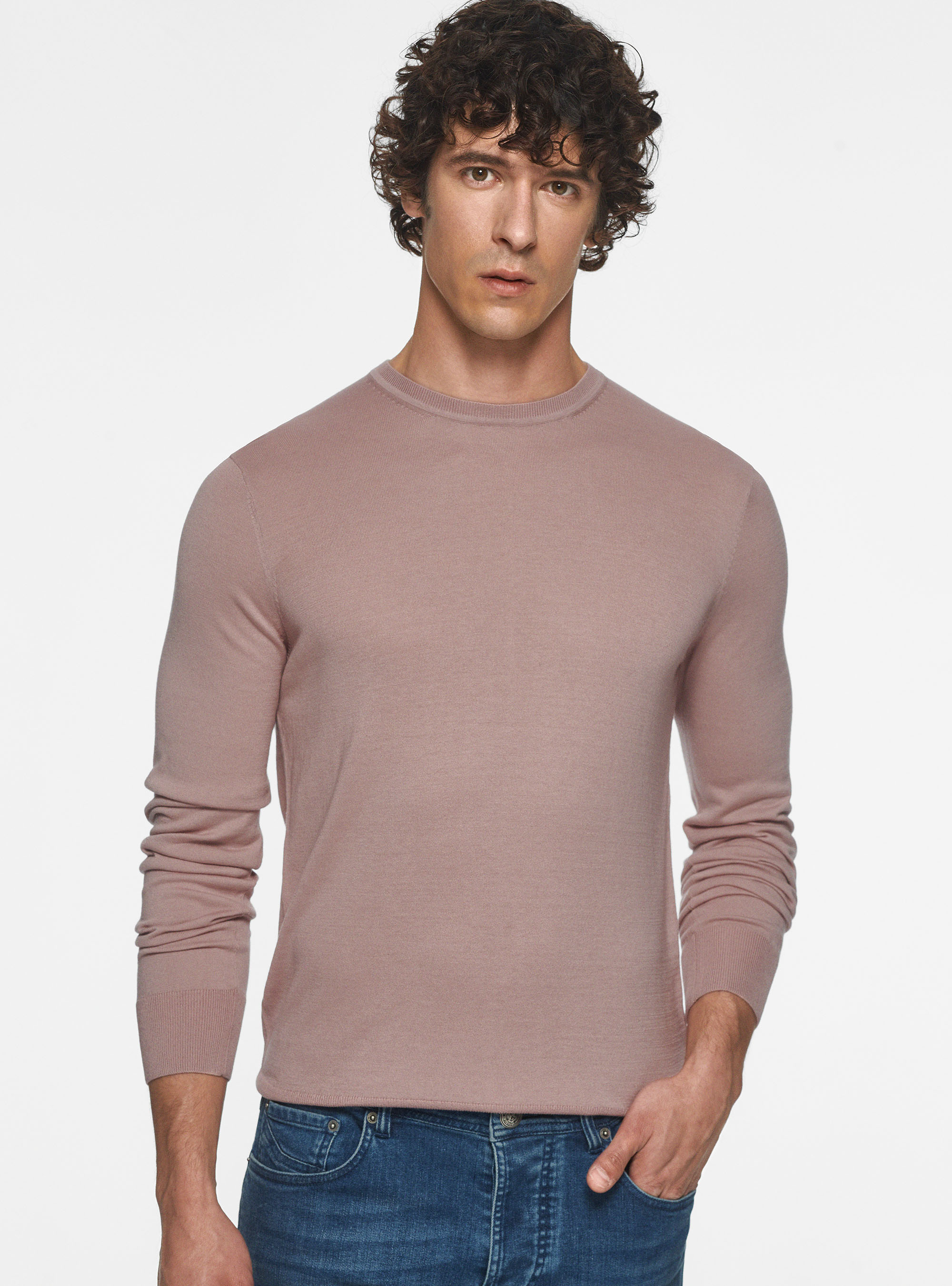Maglia girocollo in seta e cotone, 0441C ROSA SCURO