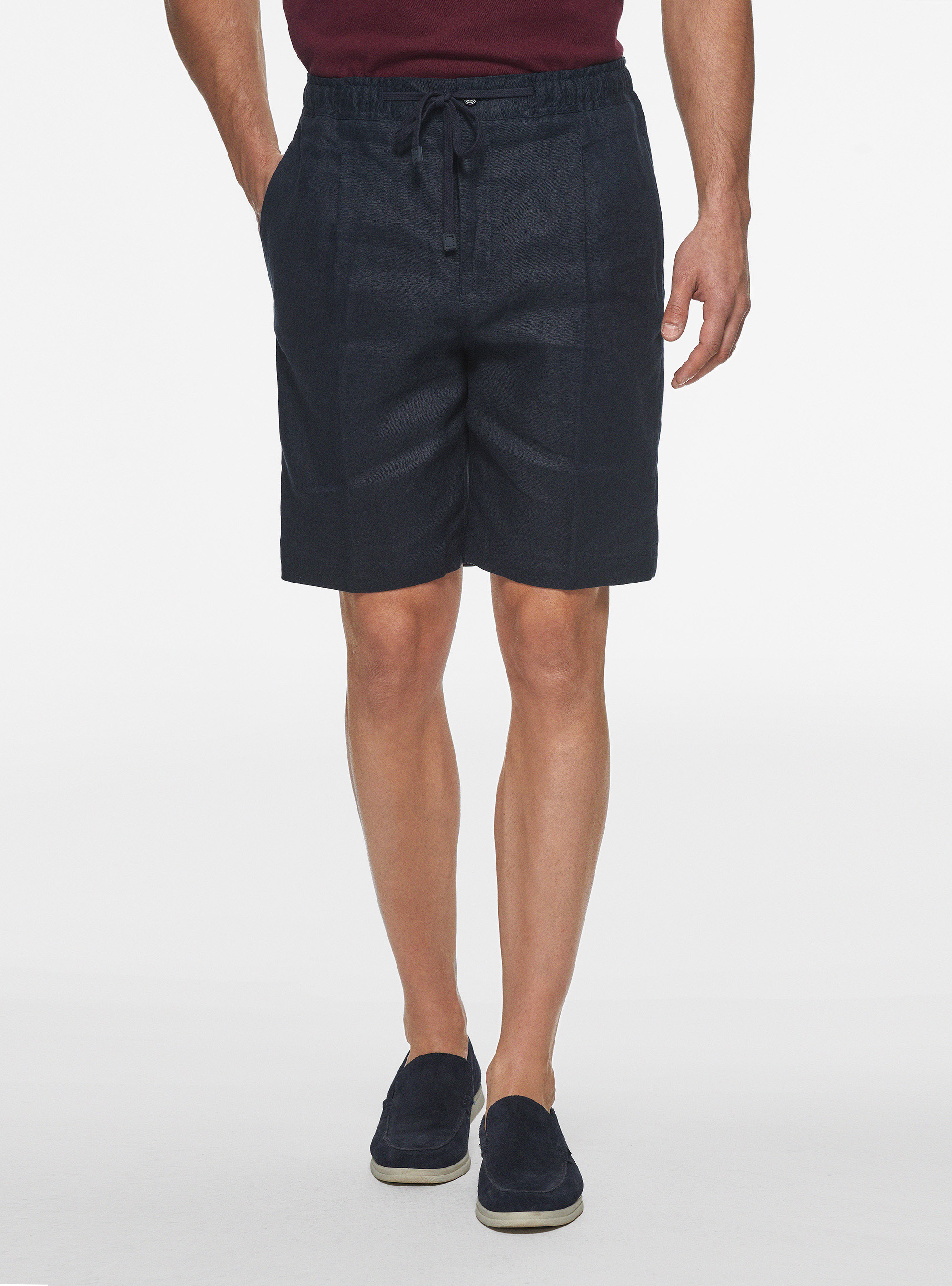 Gutteridge - Bermuda in lino con elastico e coulisse, Unisex, Blu Navy, Taglia: 44