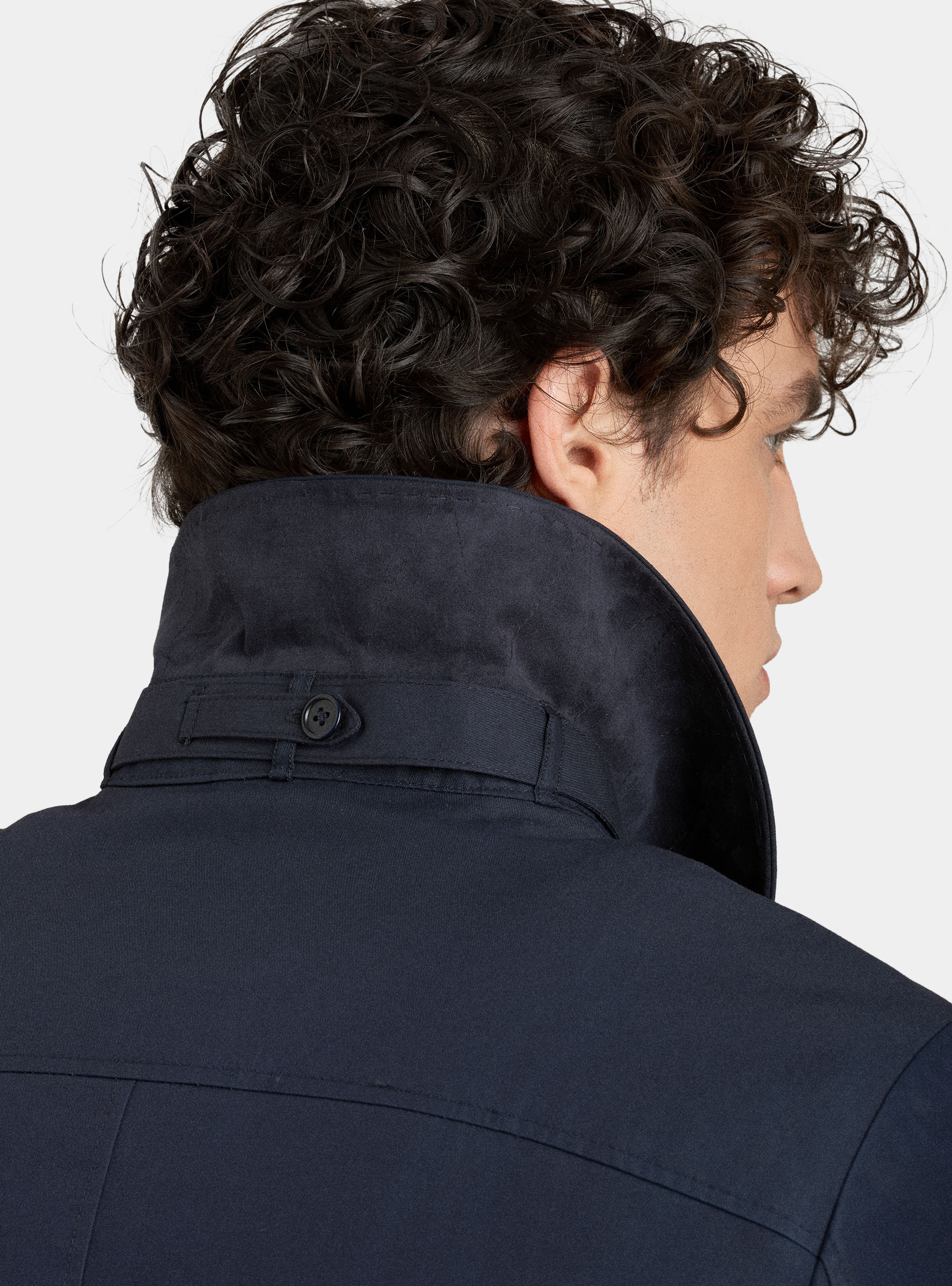 Single-breasted raincoat in technical fabric, NAVY BLUE