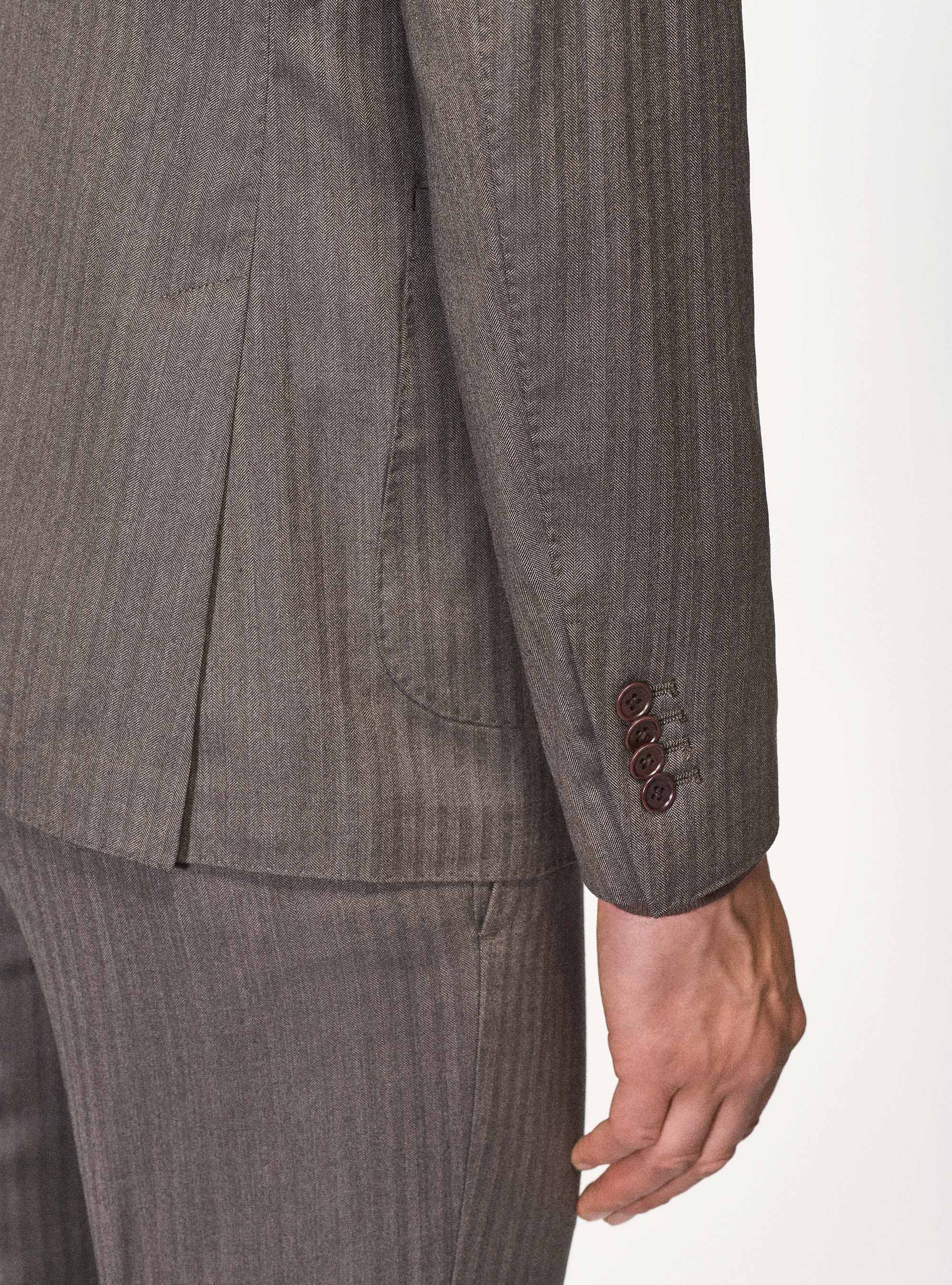 Giacca per abito in lana spigata superfine 110's Vitale Barberis Canonico, FANGO