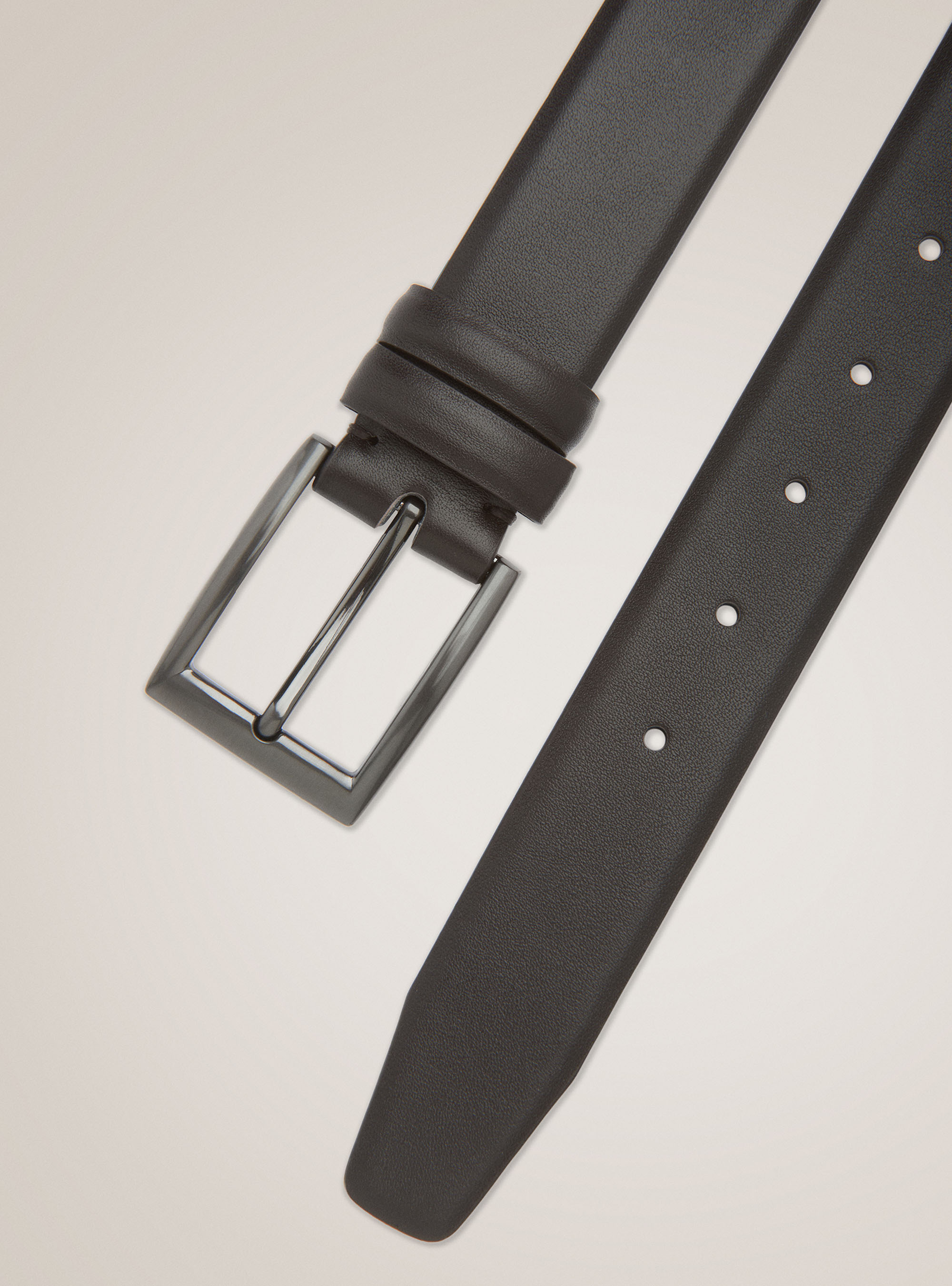 Cintura in pelle tinta unita, MARRONE