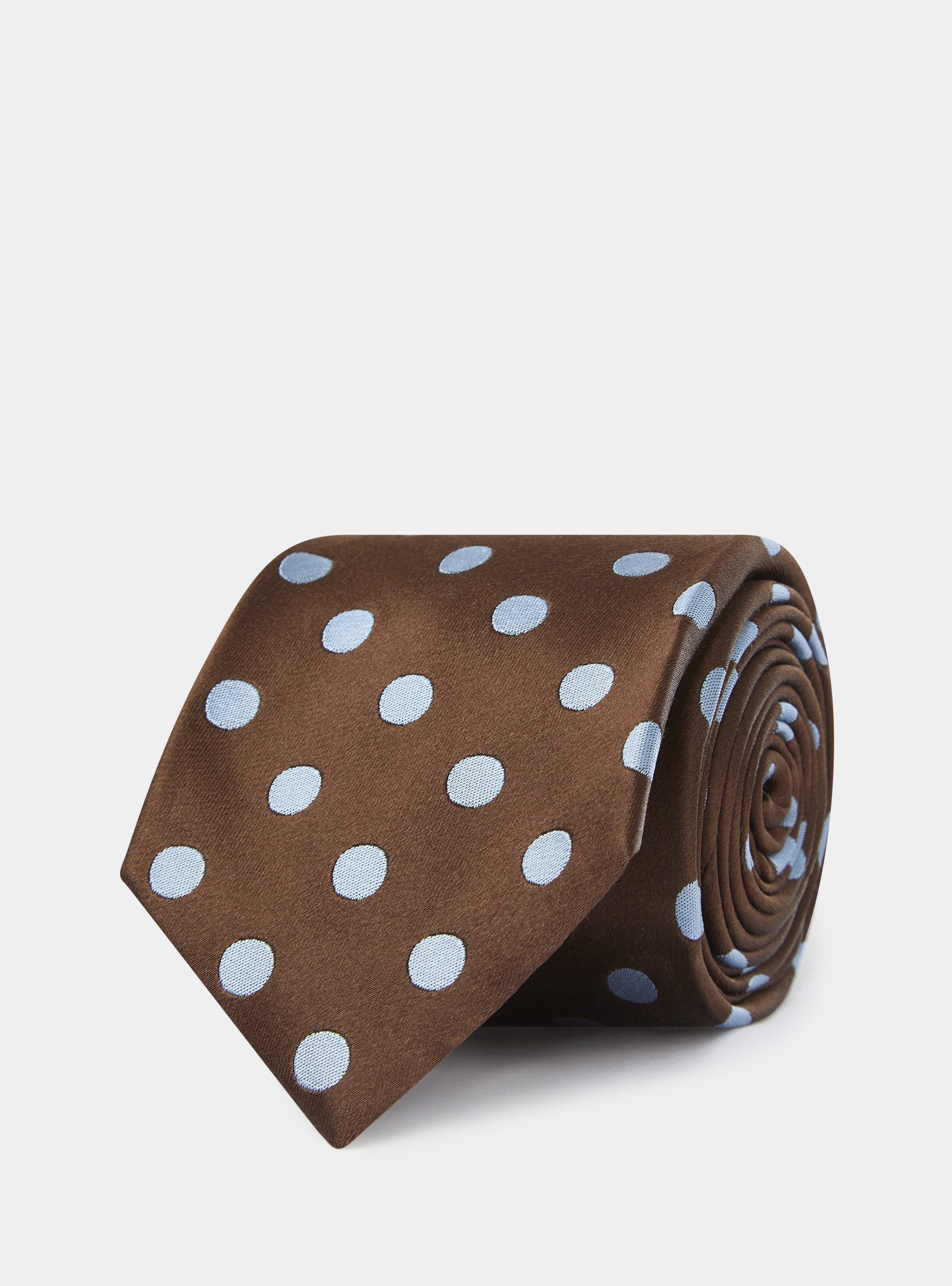 Macro polka dot patterned silk tie, BROWN