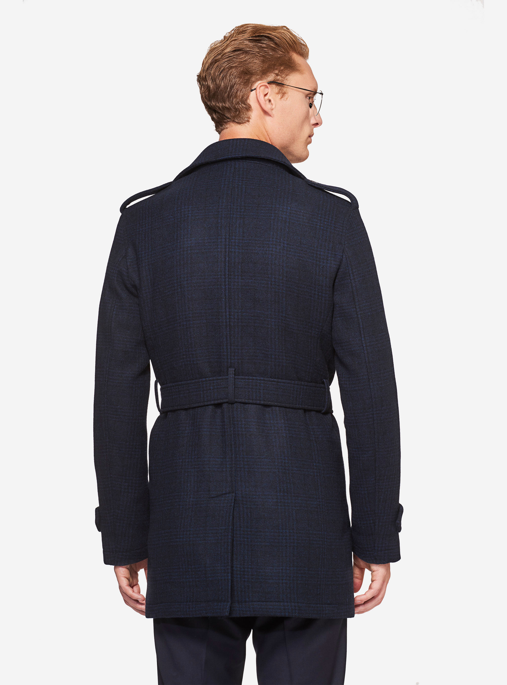 Trench doppiopetto in lana cashmere, BLU NAVY