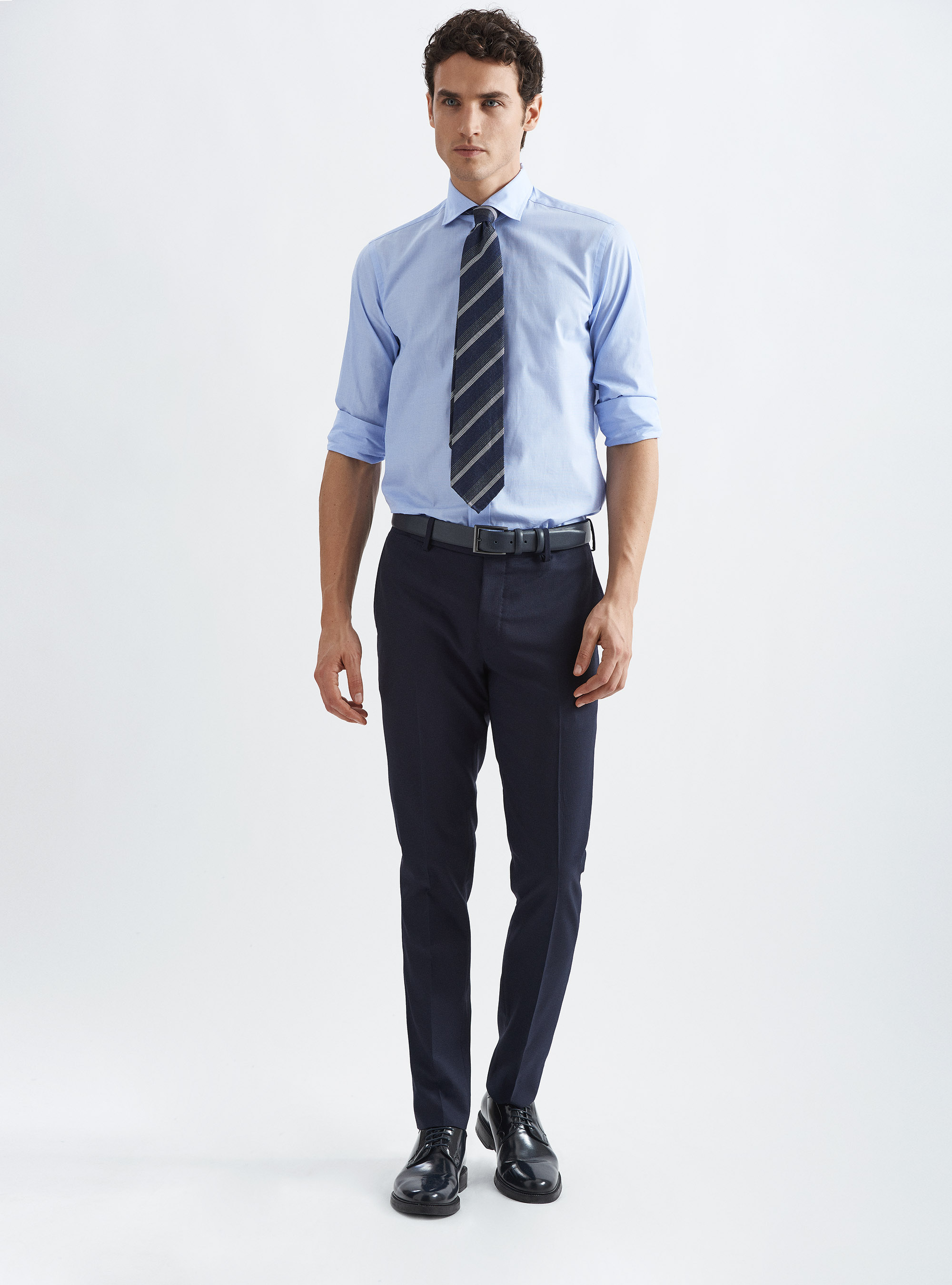 Pure wool Marlane micro-weave suit trousers, NAVY BLUE