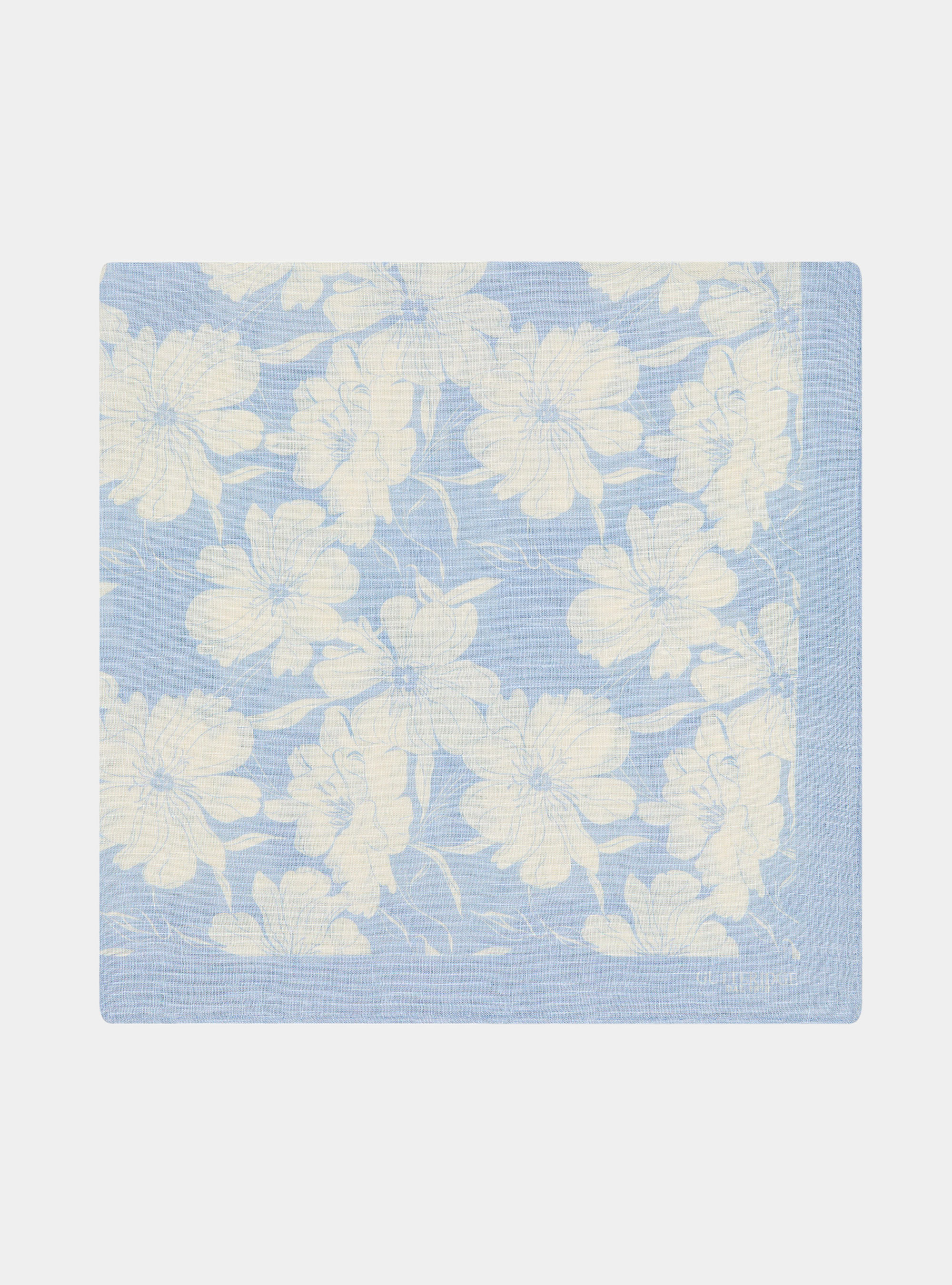 Foulard stampato con fantasia floreale in lino, LIGHT BLUE