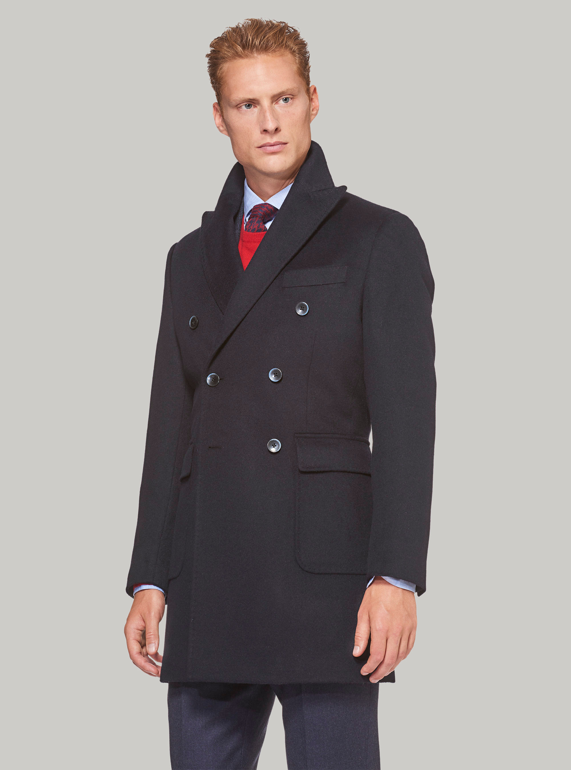 Cappotto doppiopetto in pura lana, BLU NAVY