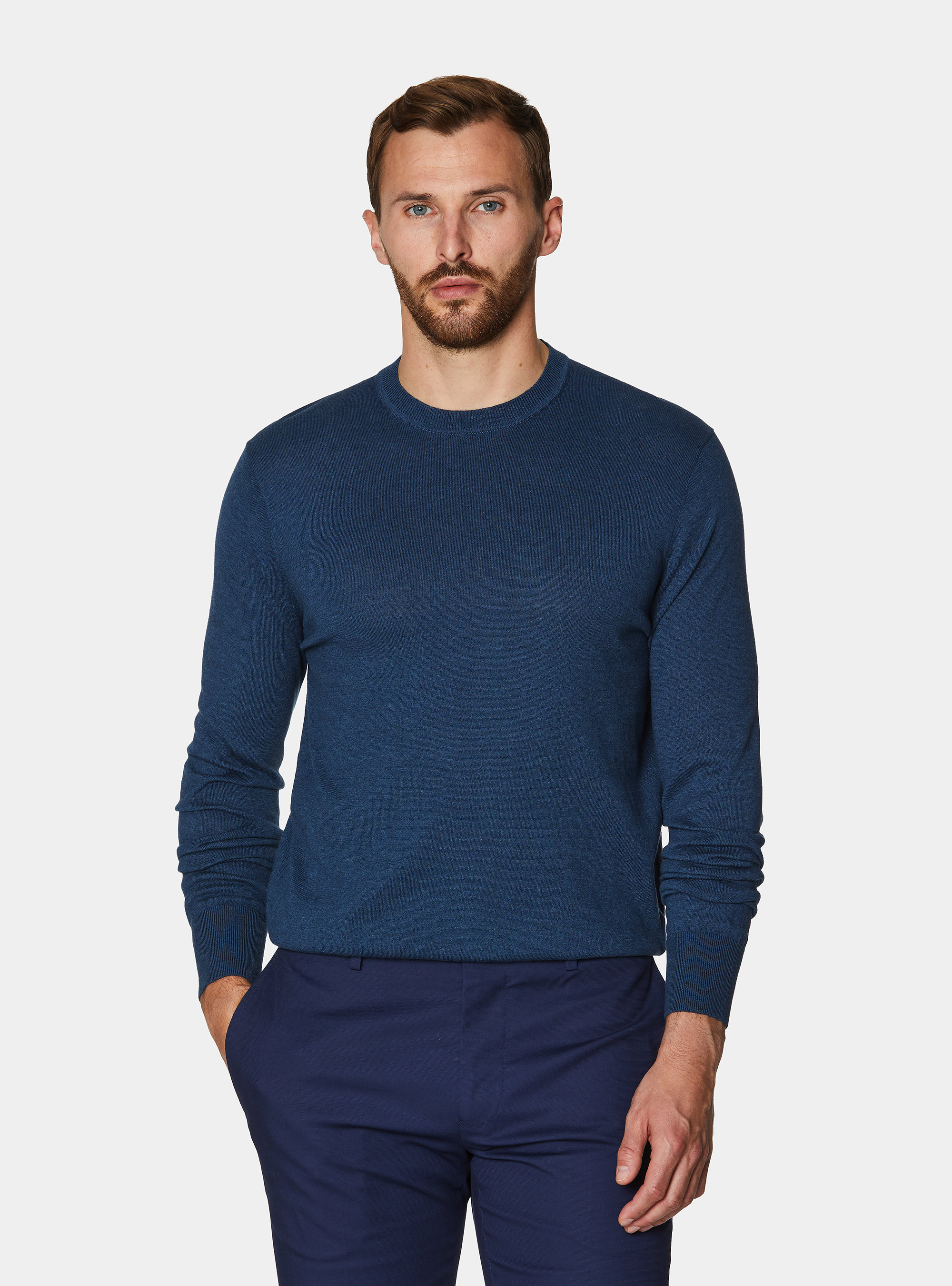 Maglia girocollo in cotone seta e cashmere, INK
