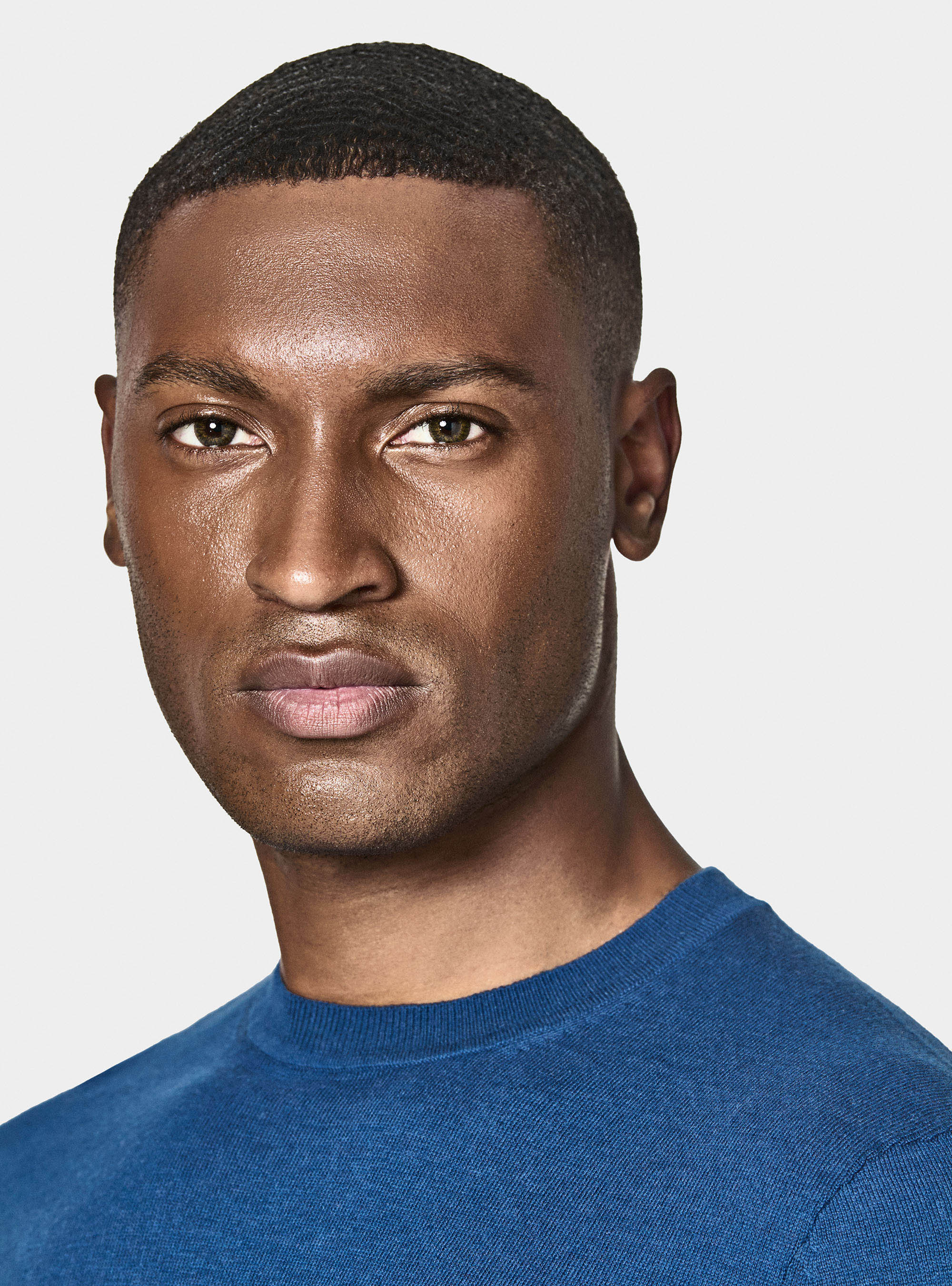 Tricot &agrave; col rond en coton soie et cachemire, BLEU ROYAL