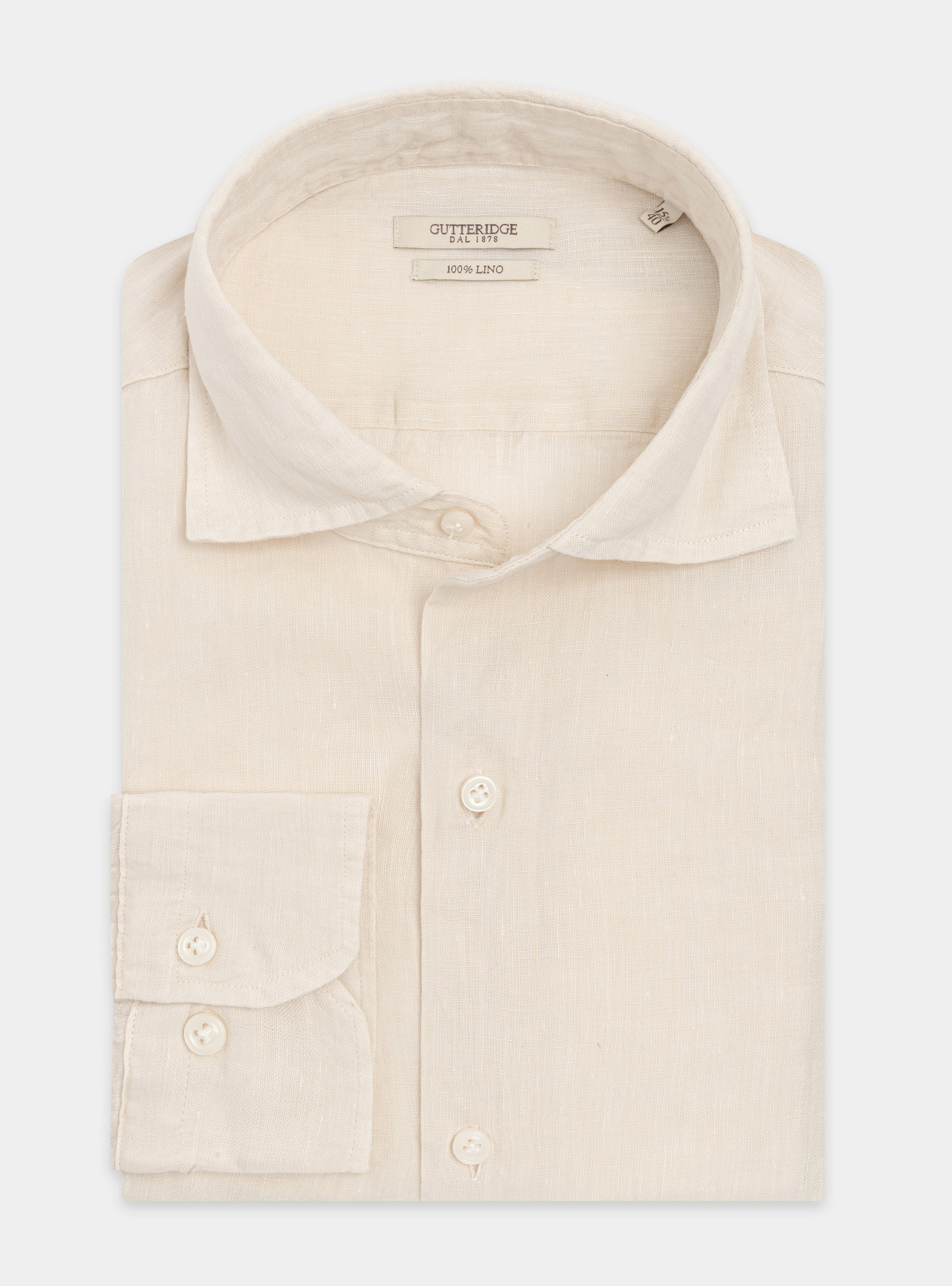 Semi-French collar shirt in pure linen, ECRU