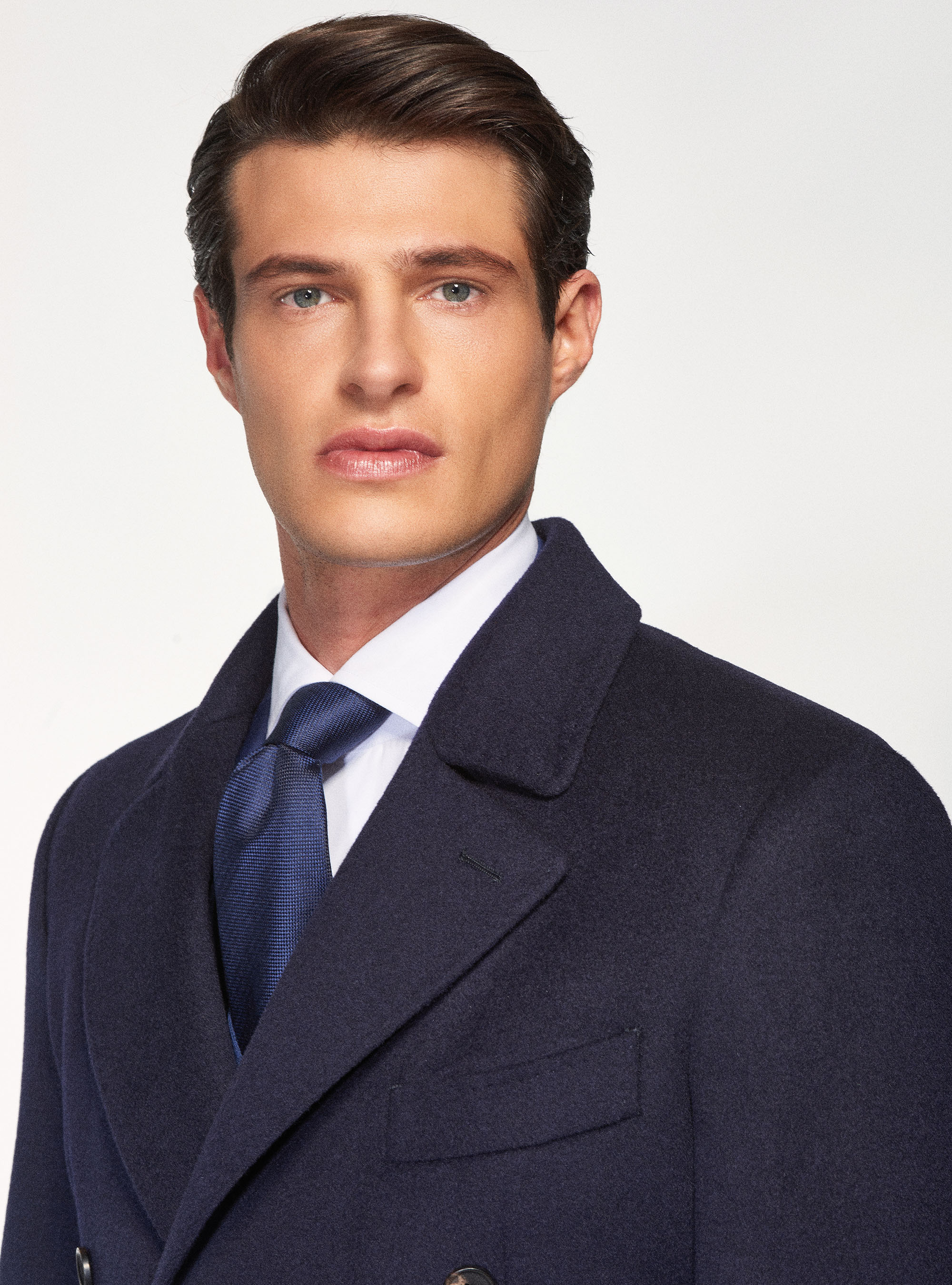 Cashmere wool double-breasted coat, NAVY BLUE