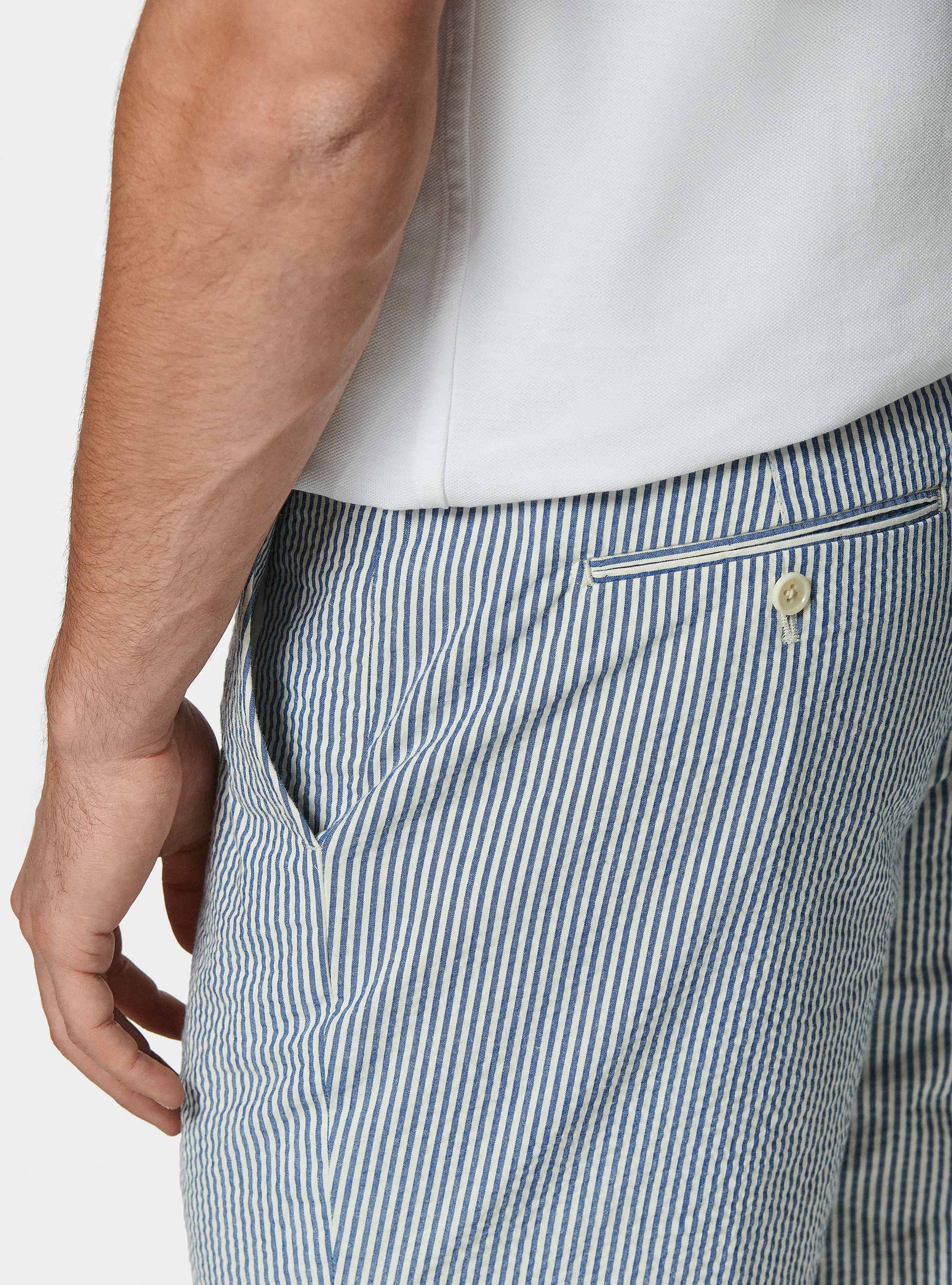 Bermuda en coton seersucker extensible, BLEU