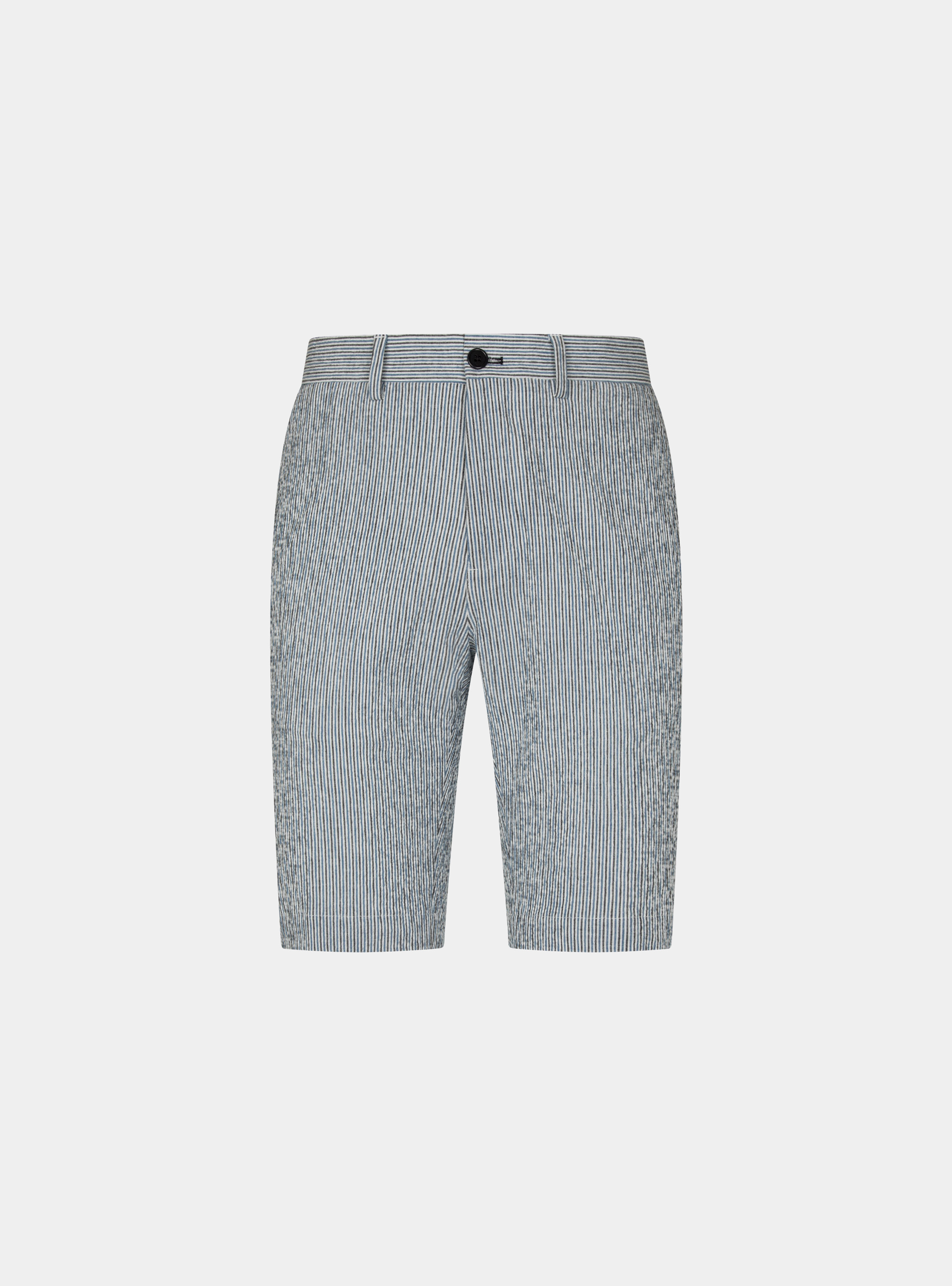 Bermudas de algod&oacute;n y lino a rayas seersucker, CELESTE