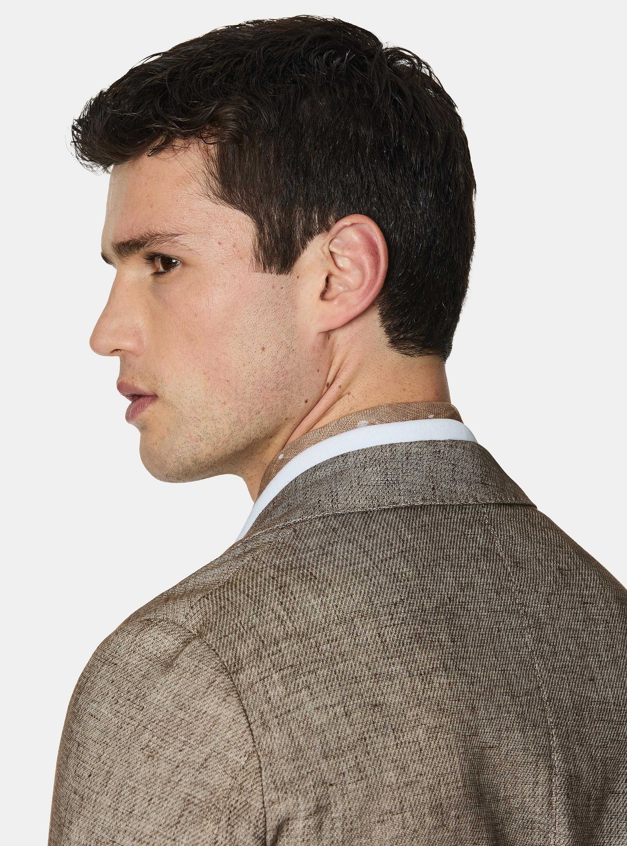 Giacca in cotone e lino fiammato, MARRONE