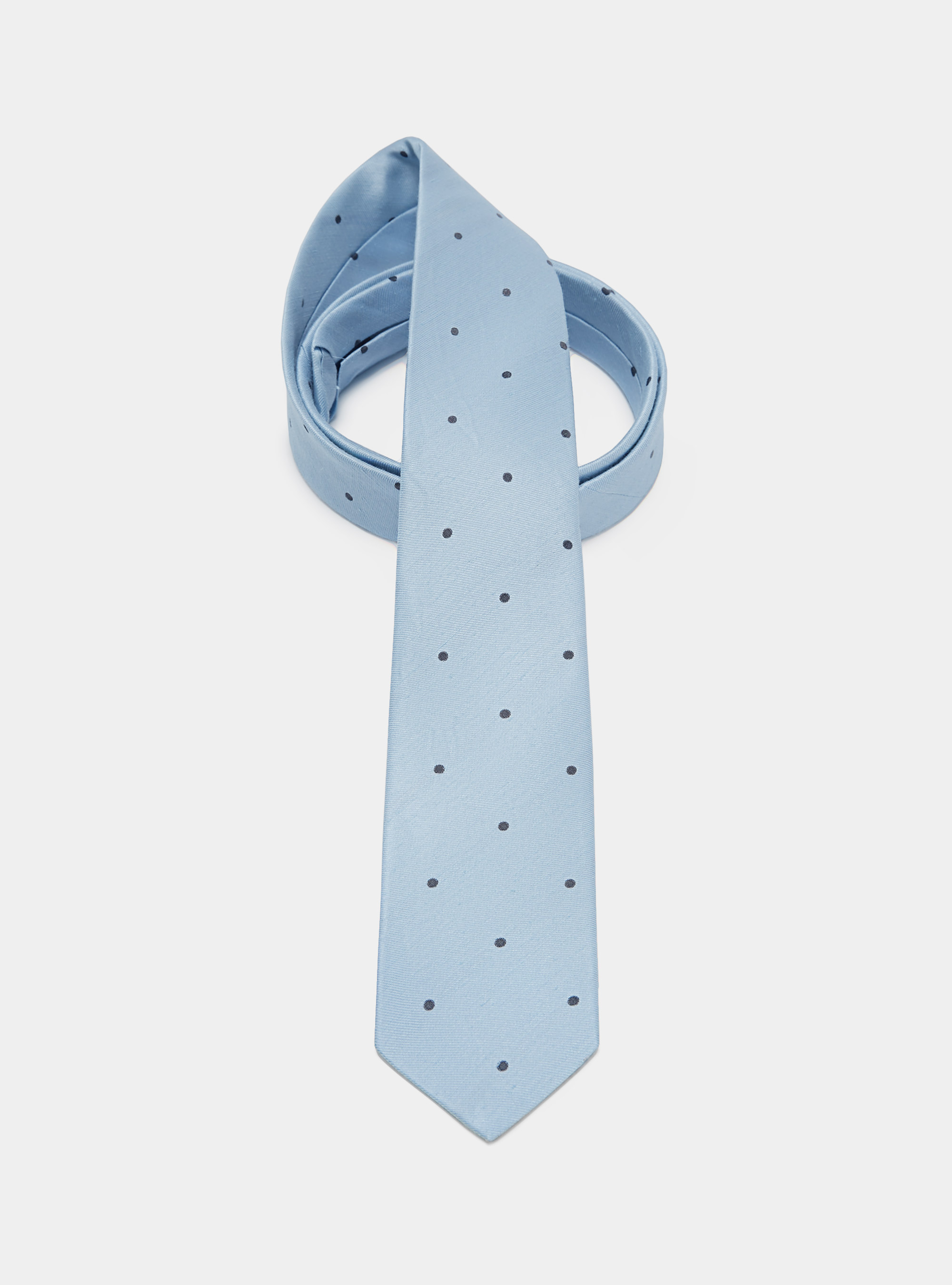Silk and linen micro polka dot tie, LIGHT BLUE