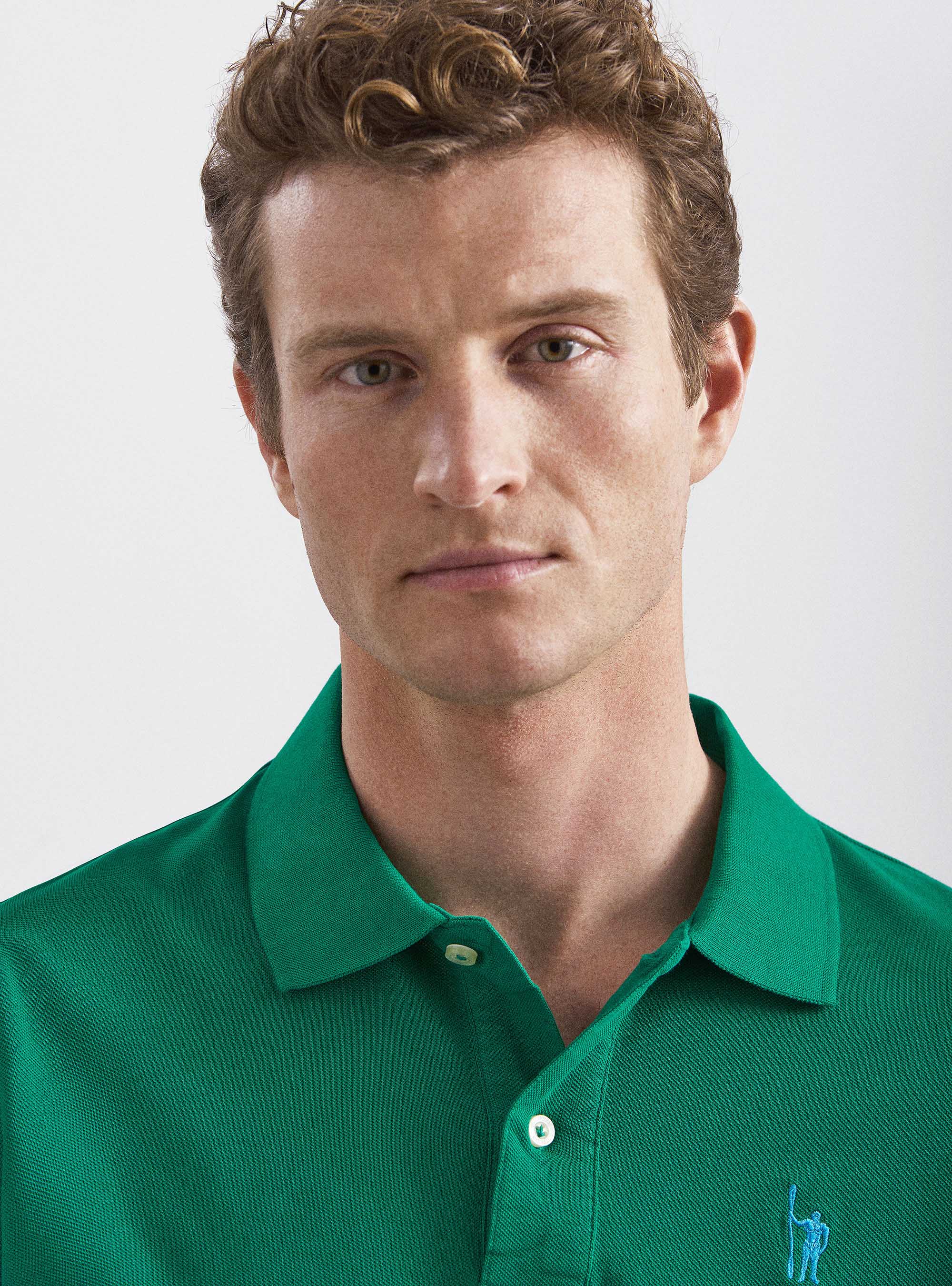 Classic cotton pique polo with embroidery, GREEN