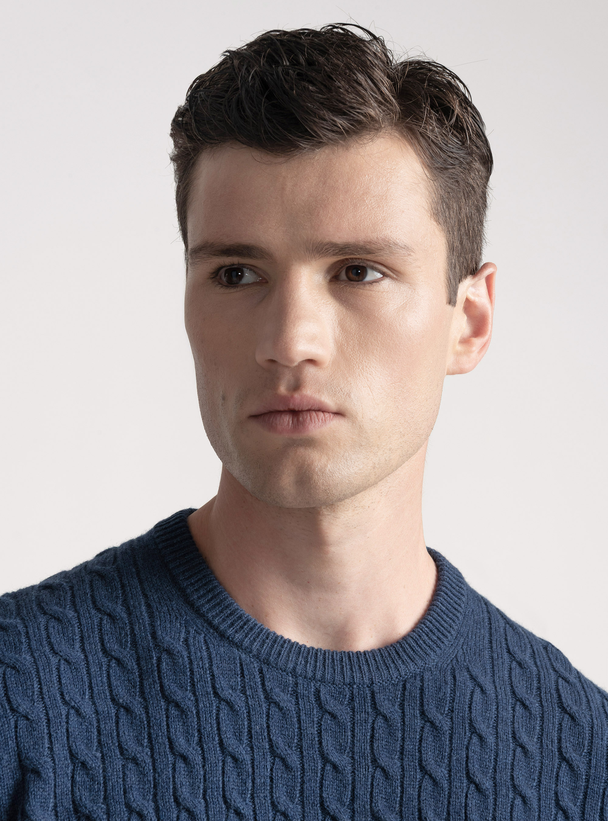 Crew-neck sweater with wool and cashmere braid, INK