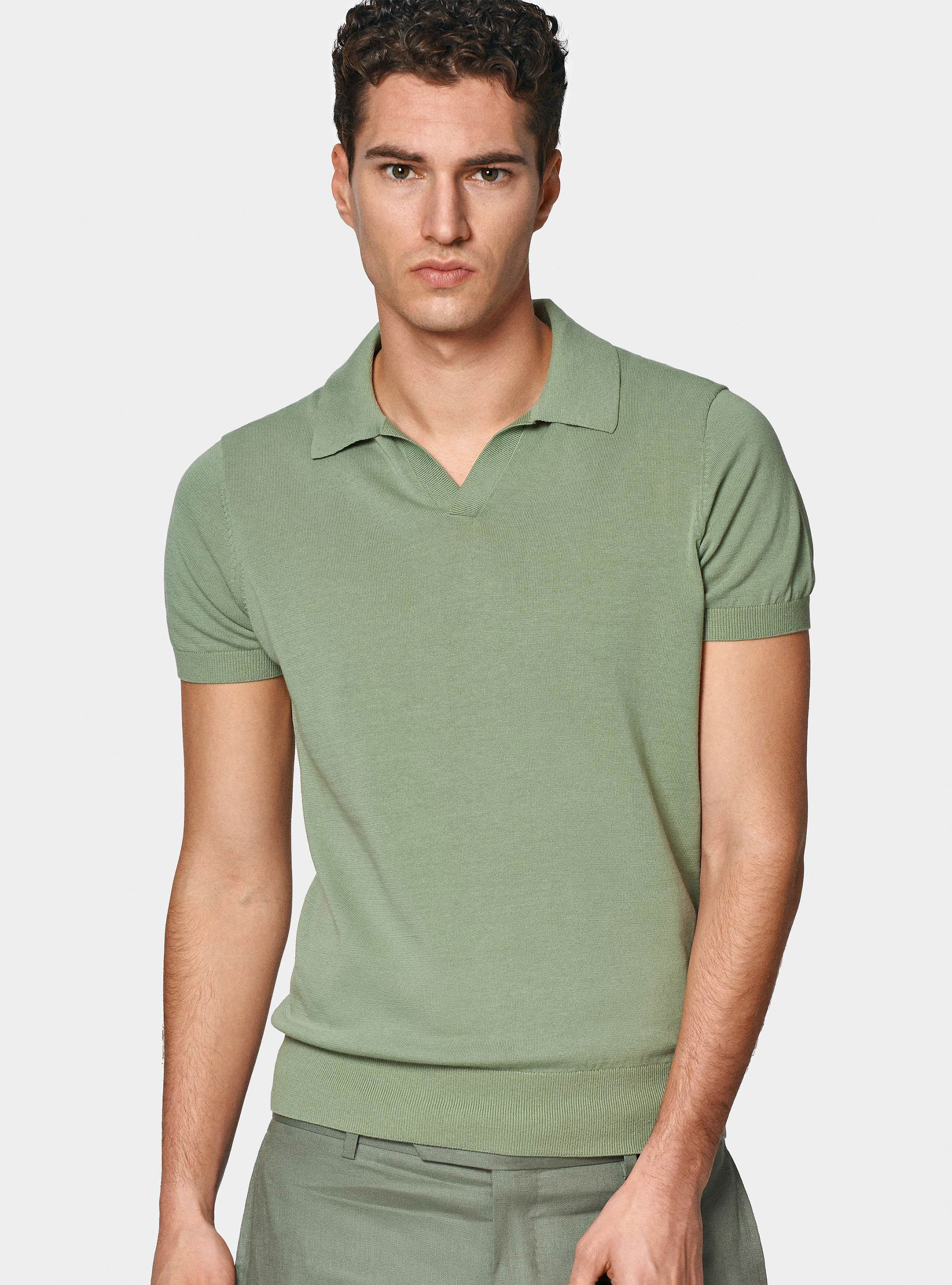 Polo in maglia senza bottoni in cotone extrafine