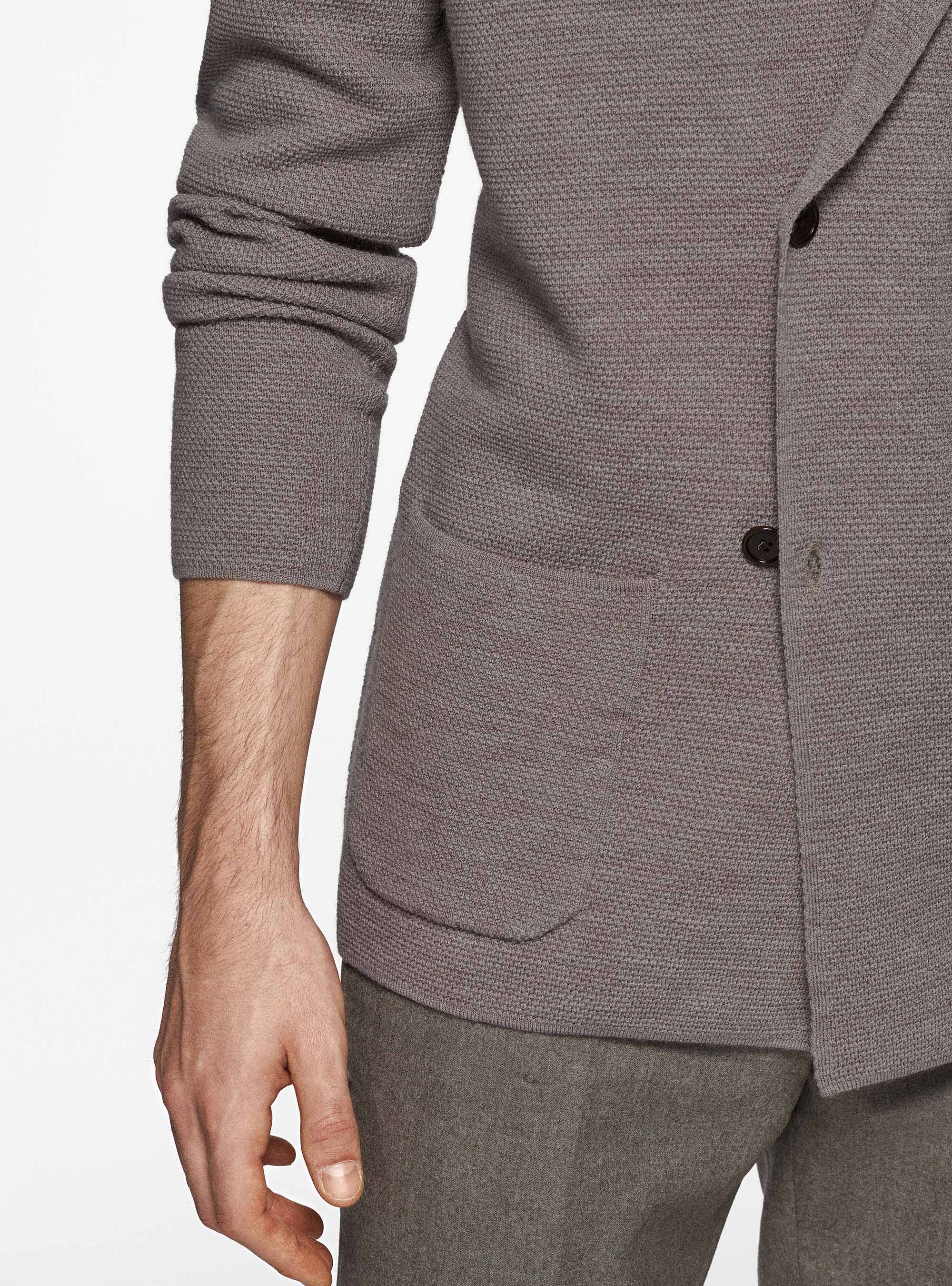 Giacca in maglia doppiopetto in pura lana merino, FANGO