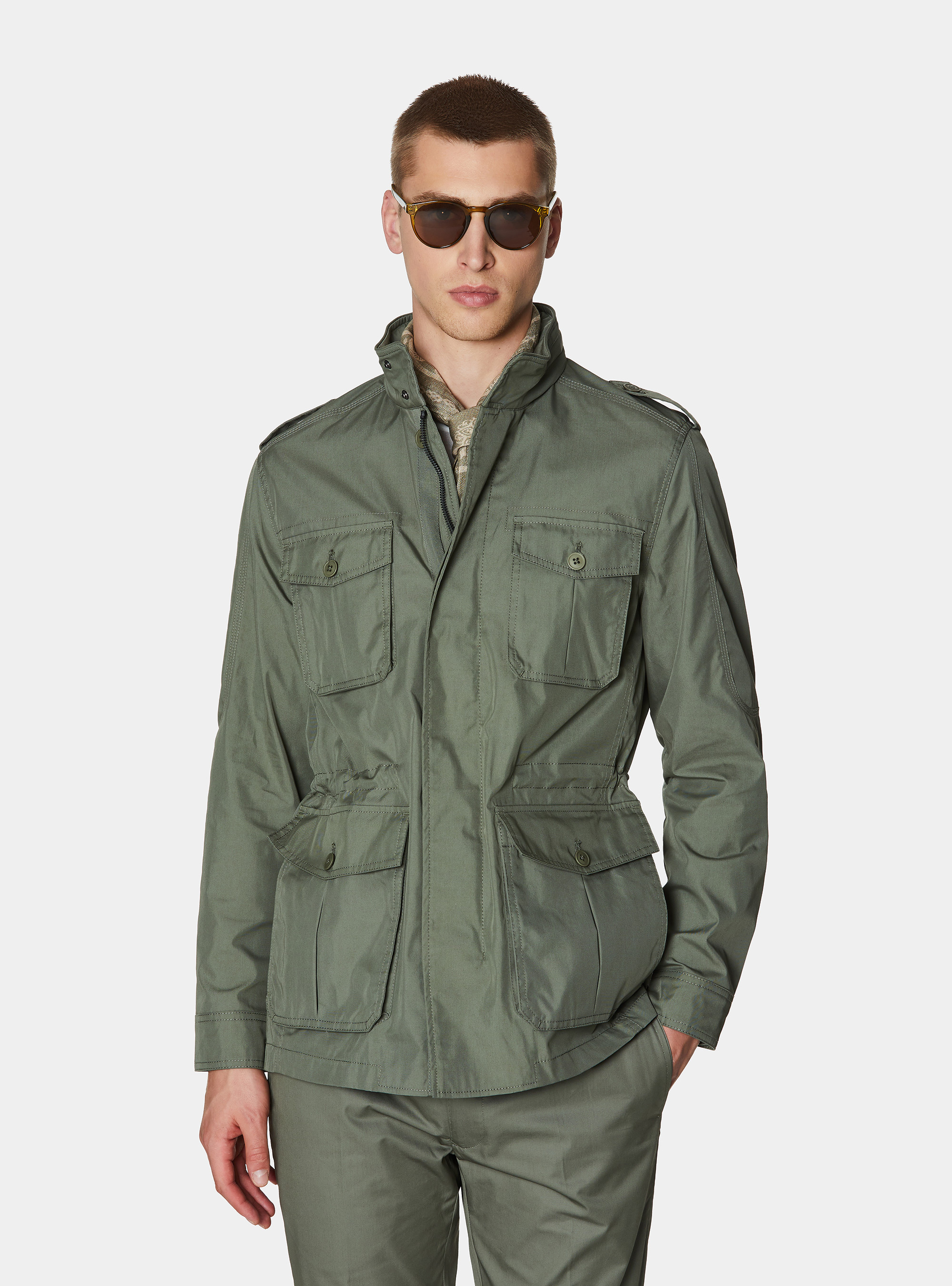 Field jacket in twill de algod&oacute;n y lino, SALVIA 0602C