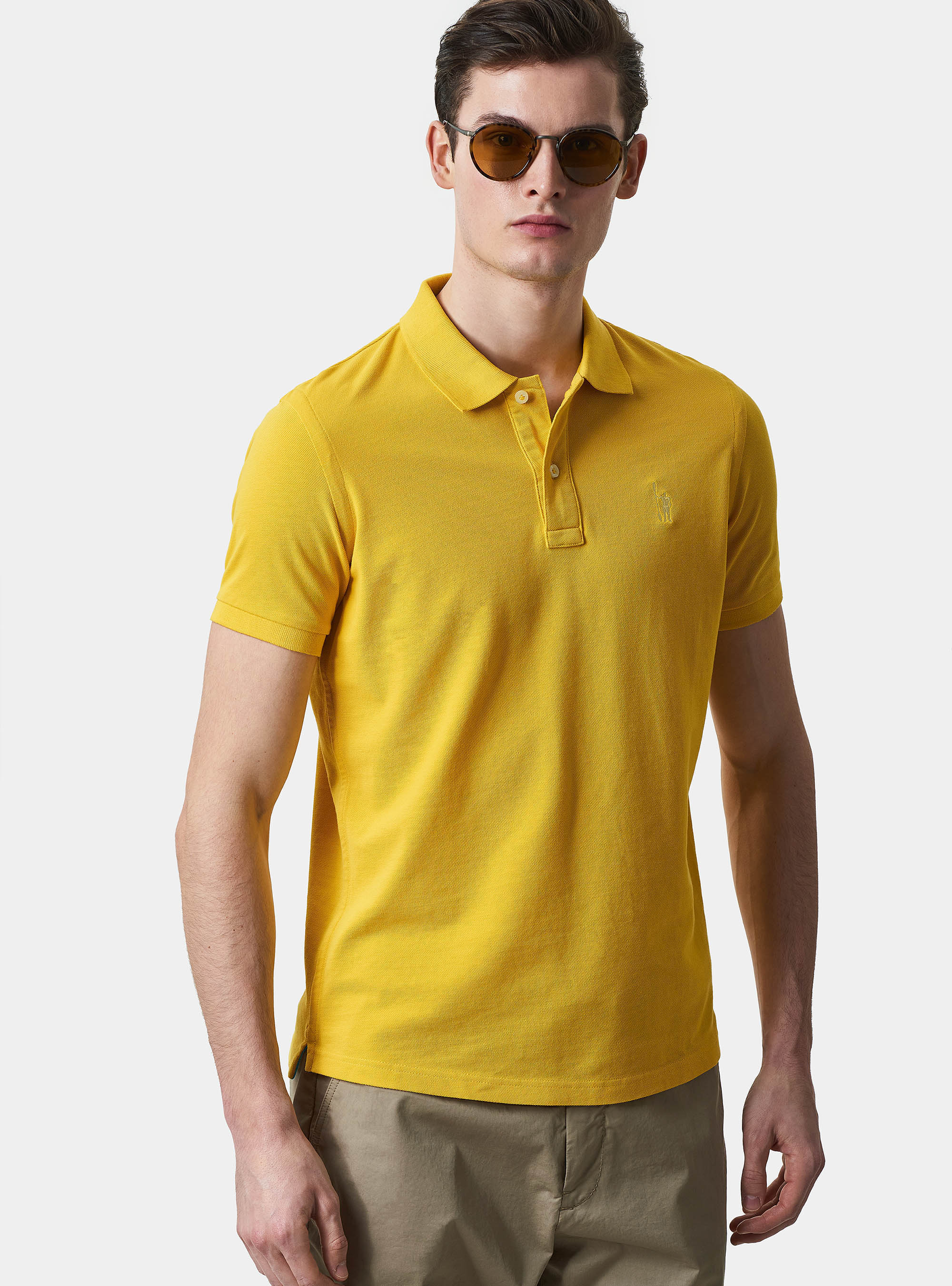 Polo classica con ricamo, GIALLO