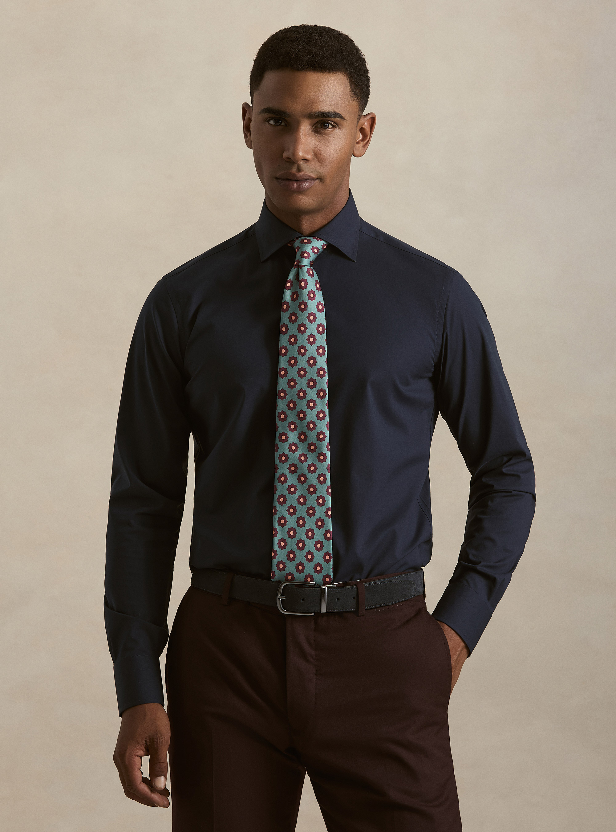 Cotton poplin stretch shirt, NAVY BLUE
