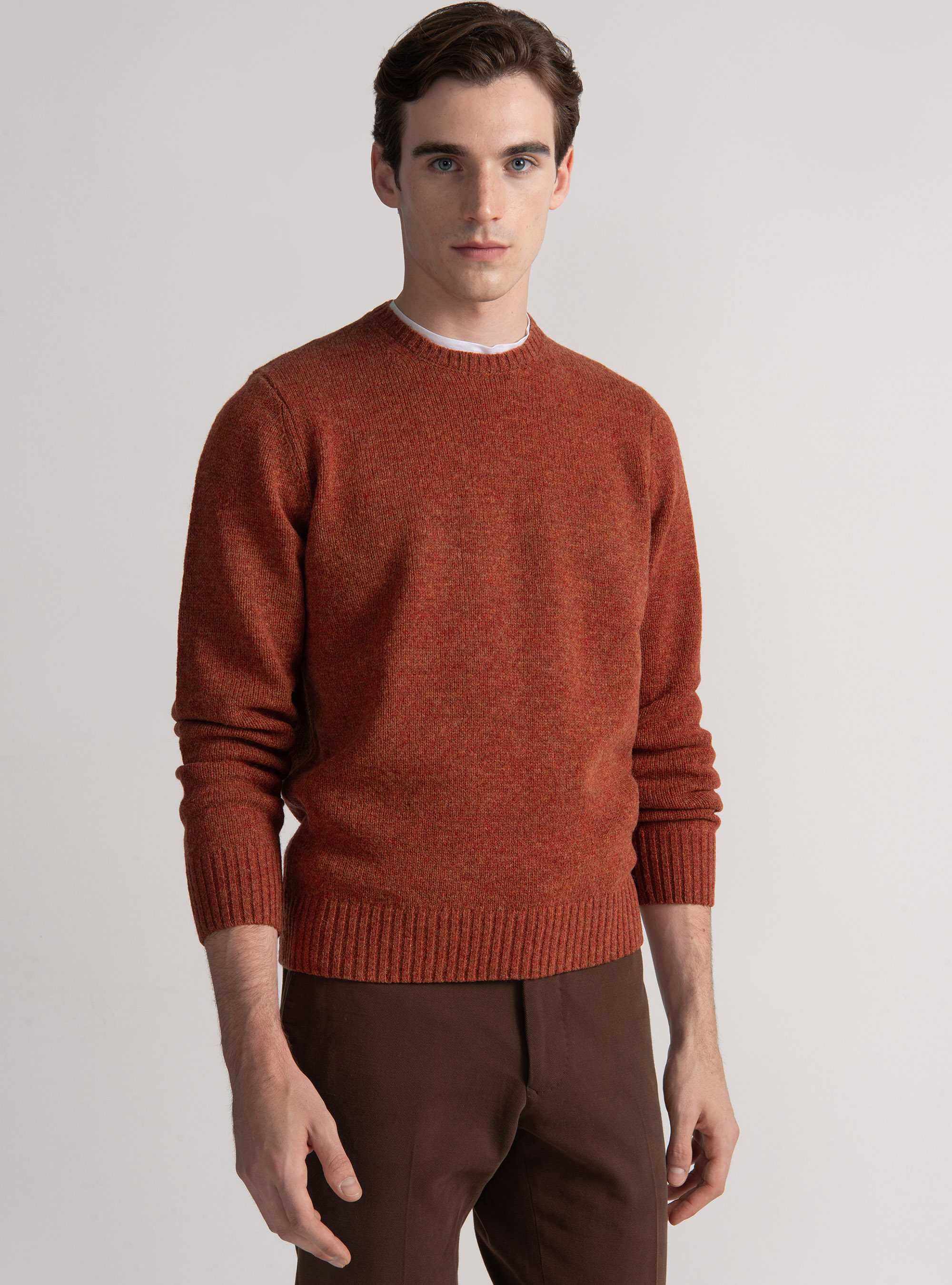 Shetland wool crew-neck sweater, TERRACOTTA