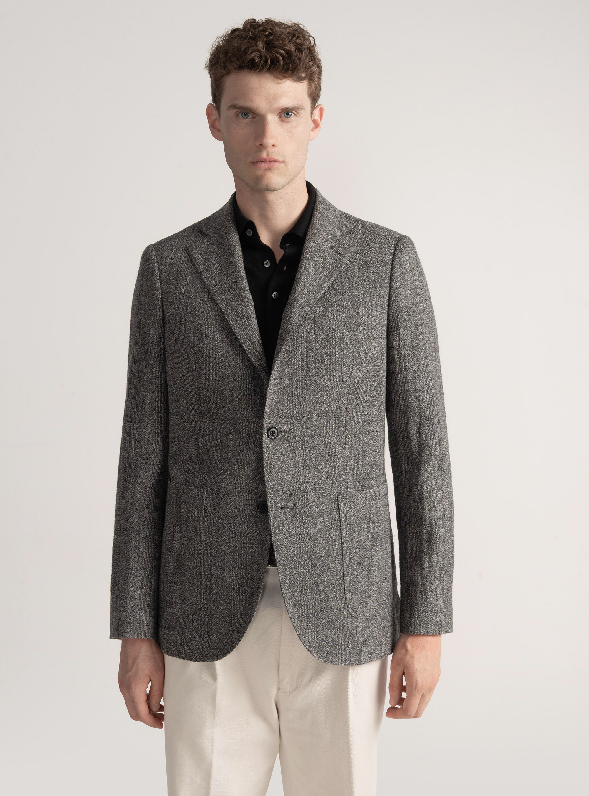 Americana de lana pura con estampado Príncipe de Gales, GRIS MARENGO