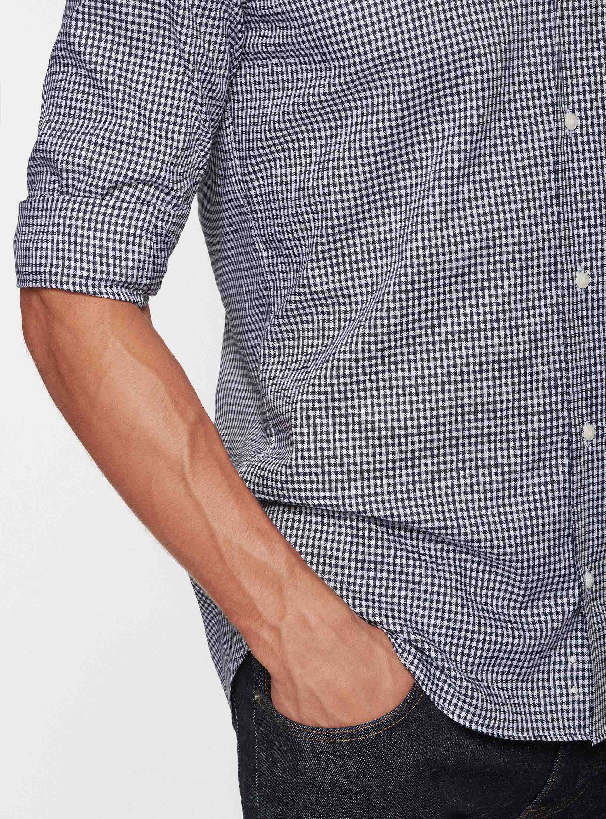 Camicia collo semi francese in cotone a quadri, BLU NAVY