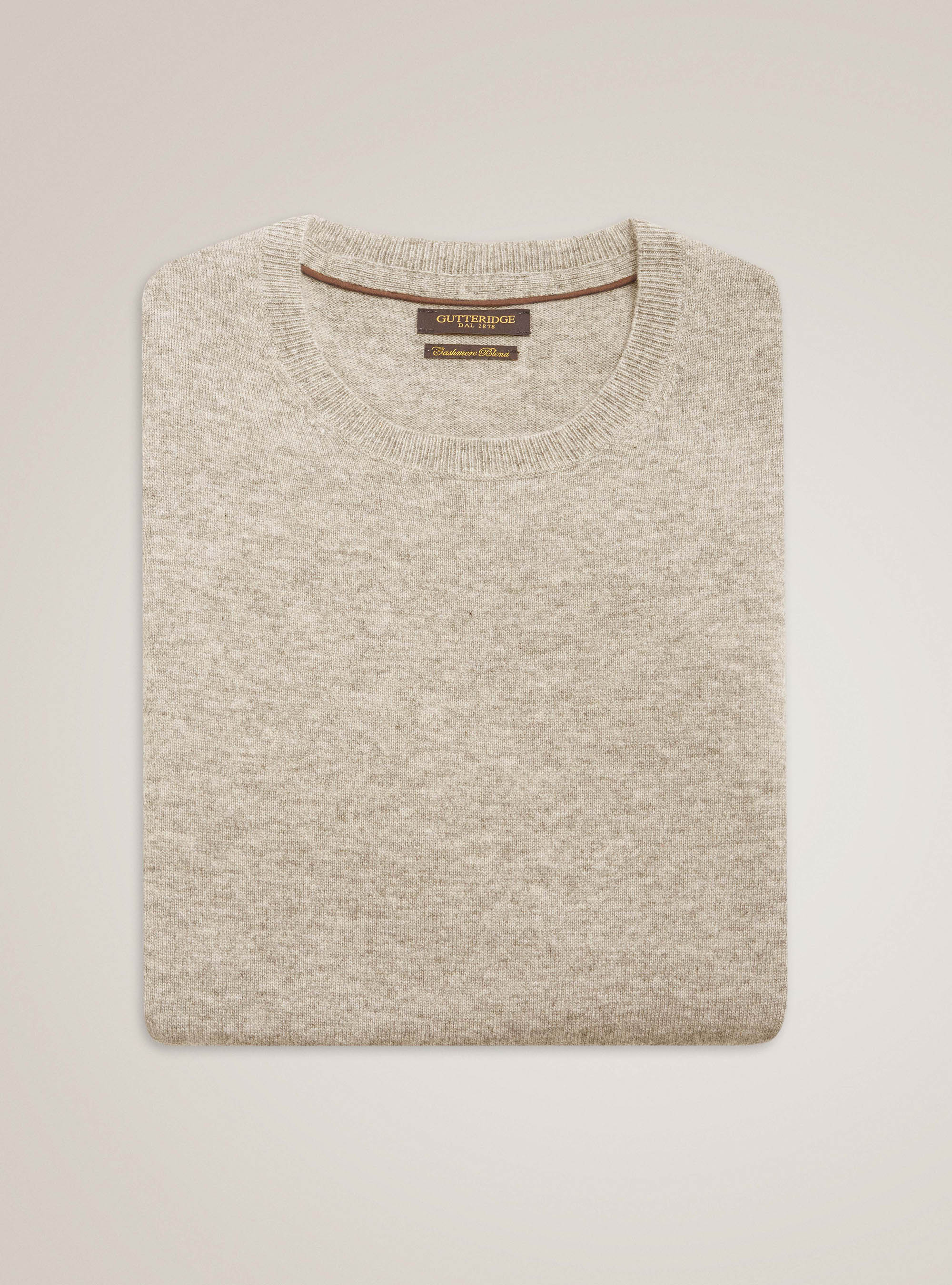 Maglia girocollo in lana lambswool e cashmere, PANNA